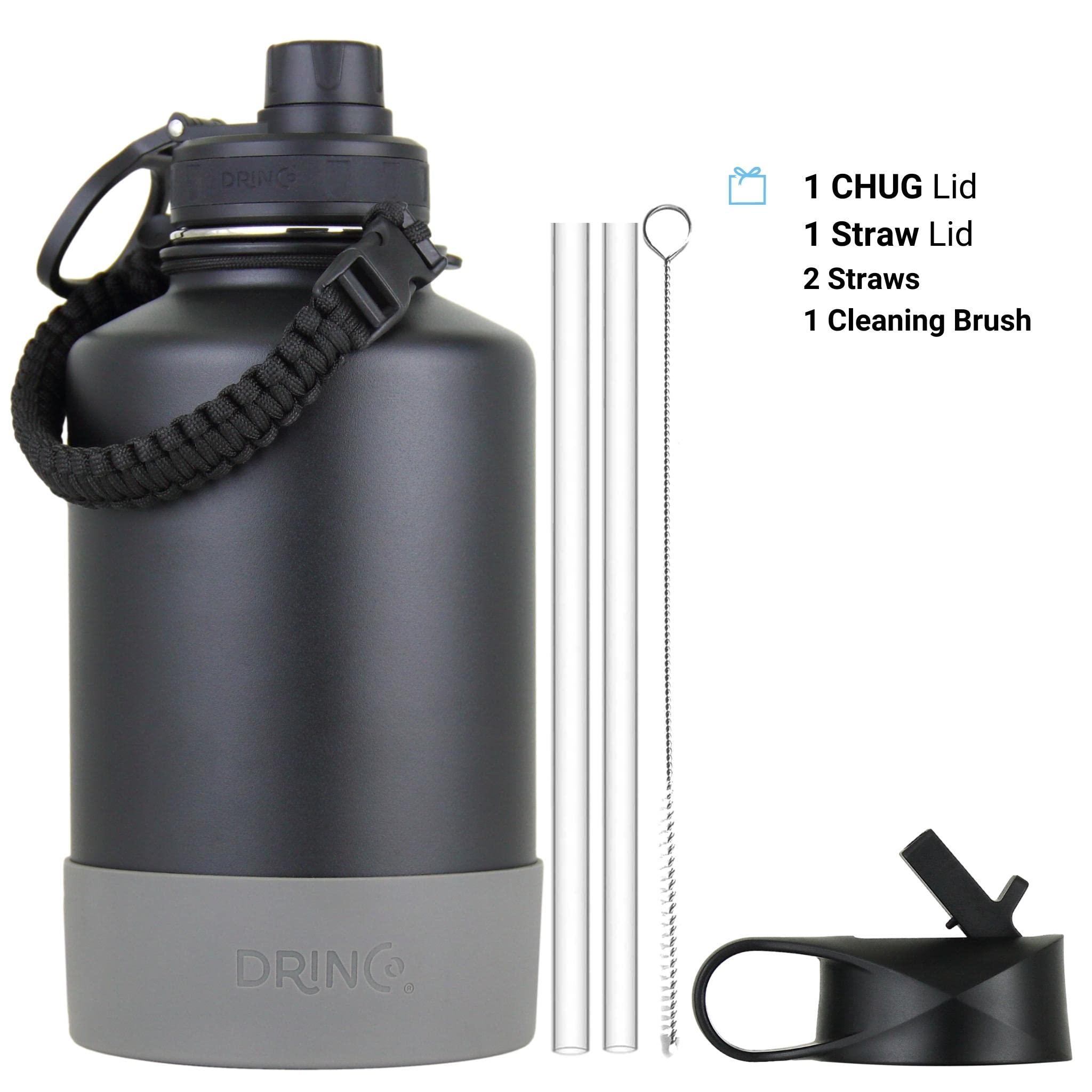 Drinco Stainless Steel Water Bottle Spout Lid Vacuum Insulated Double Wall Water Bottles Wide Mouth (64Oz 40Oz 32Oz 22Oz 18Oz 14