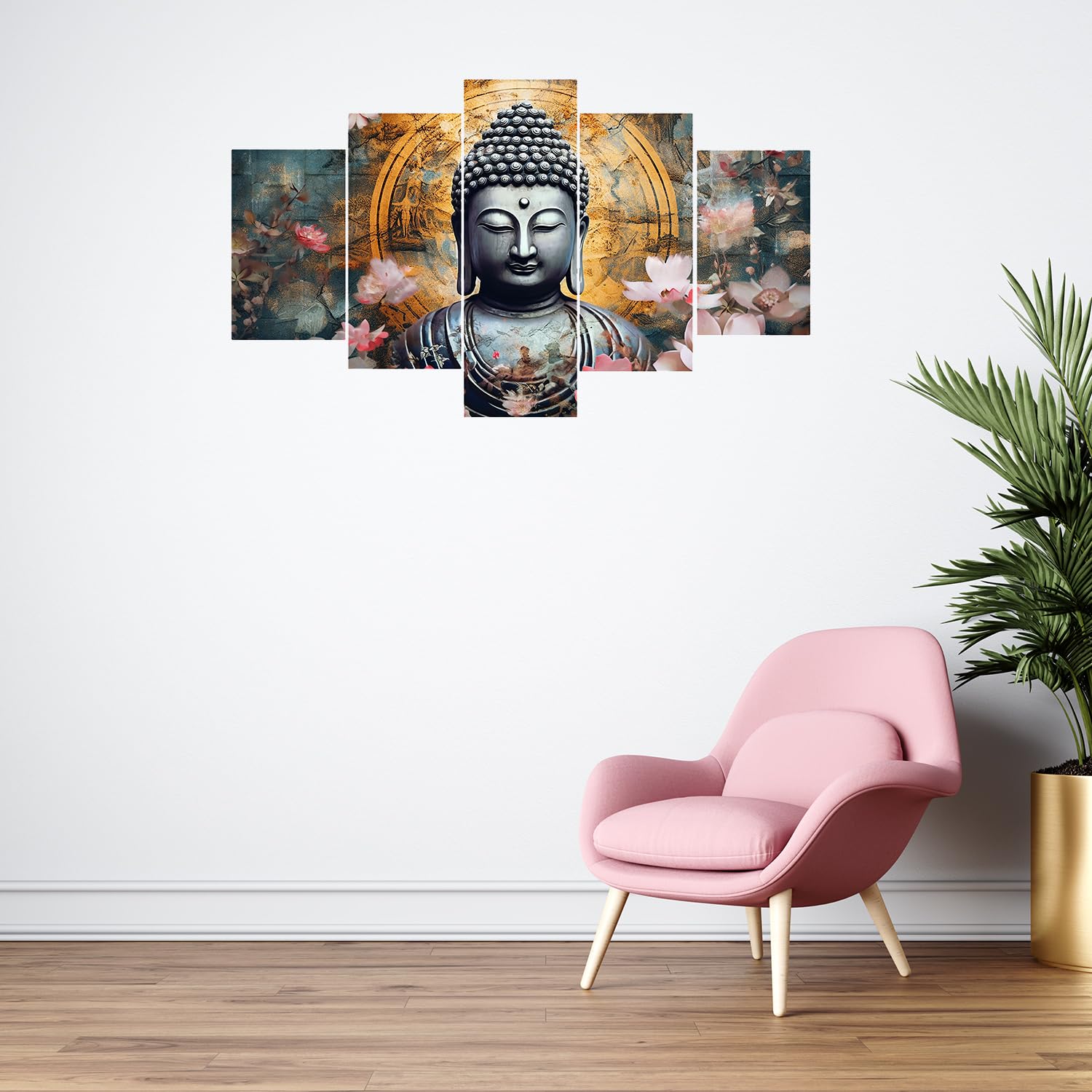 Scpmarts Buddha Painting For Wall Decoration Living Room With Frame Home Dcor Gift Office Hotel Large Size Set Of 5 (45Cm X 76Cm