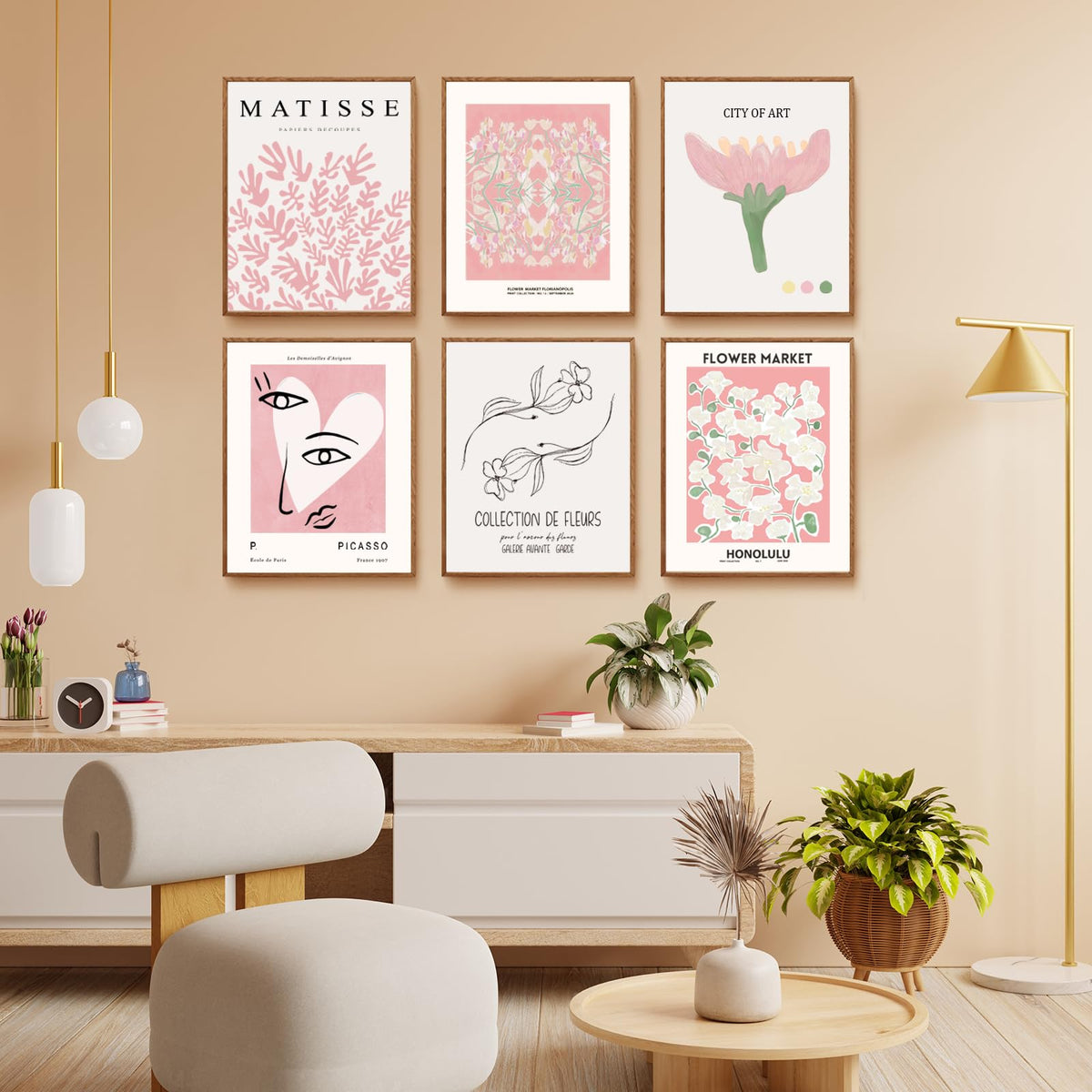 QIAOMICS Pink Flower Market Wall Art Prints - Abstract Matisse Decor ...