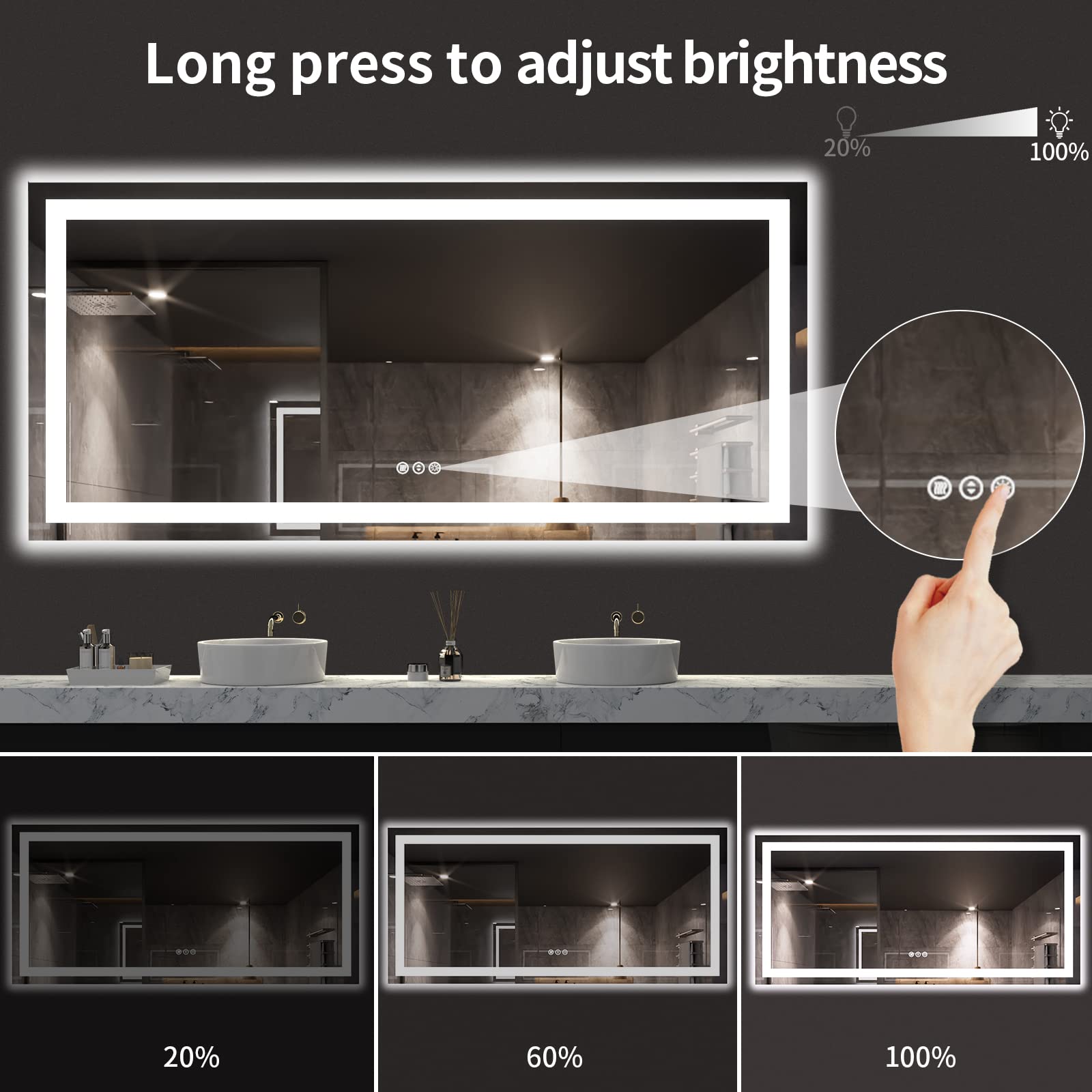 Loaao 77X36 Led Bathroom Mirror With Lights, Anti-Fog, Dimmable, Backlit + Front Lit, Lighted Bathroom Vanity Mirror For Wall, M