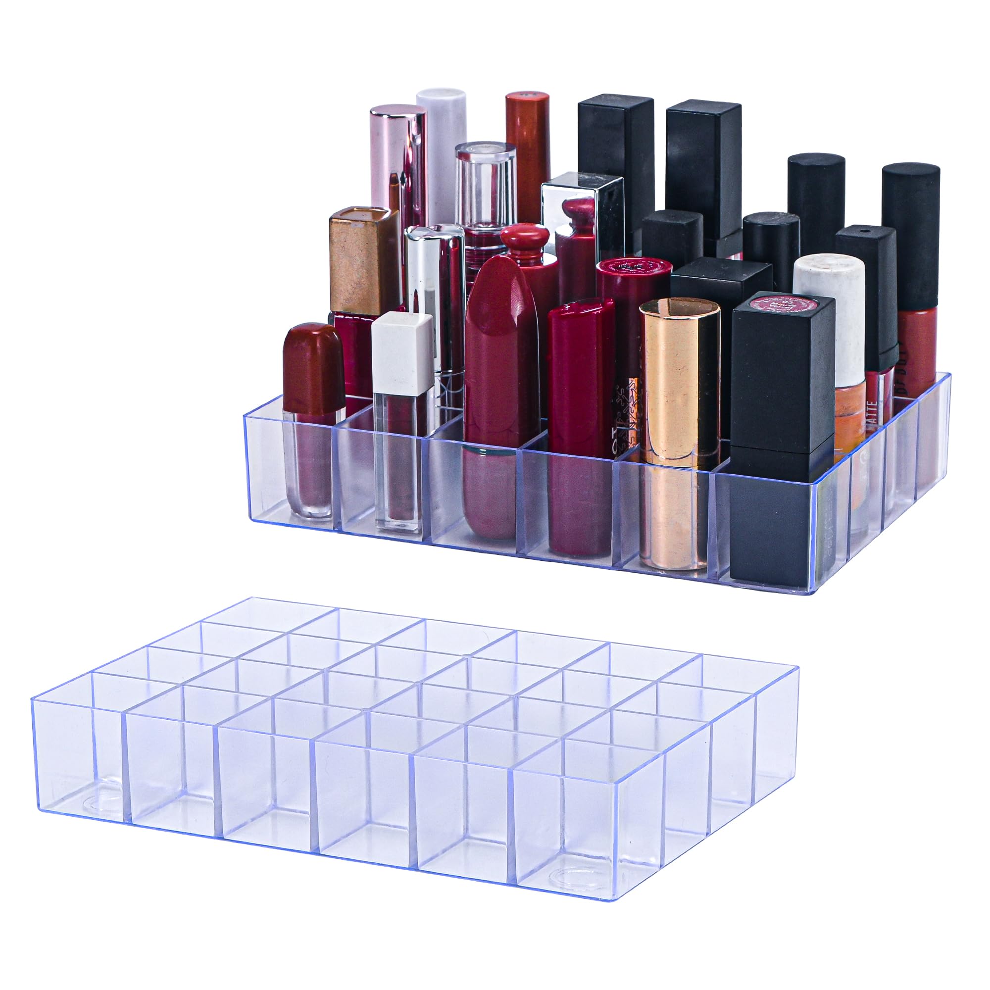 Kuber Industries 2 Pcs Plastic 24 Compartment Lipstick Organizer | Multipurpose Gloss, Makeup Storage Case Holder | Cosmetic She