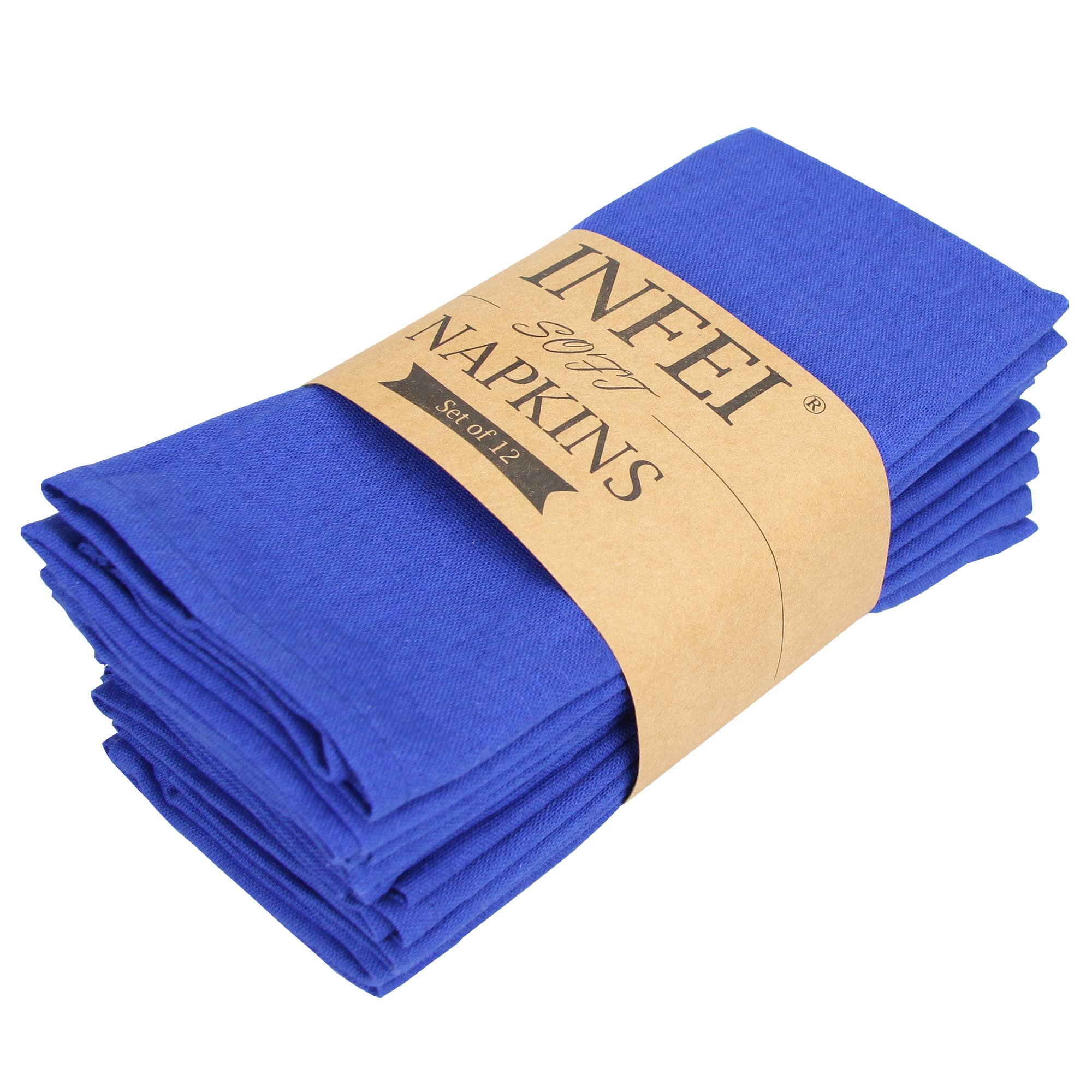 Infei Solid Color Cotton Linen Blended Thin Dinner Cloth Napkins - Set Of 12 (40 X 40 Cm) - For Events & Home Use (Royal Blue)