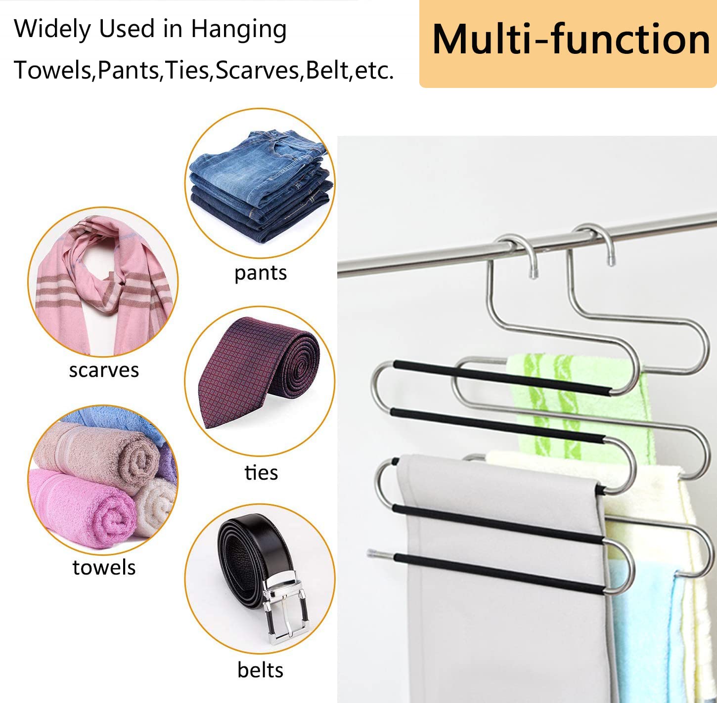 Skroad Pants Hangers Space Saving,3 Pack S-Type Non-Slip Stainless Steel Clothes Pants Hangers Closet Organizers And Storage, Cl