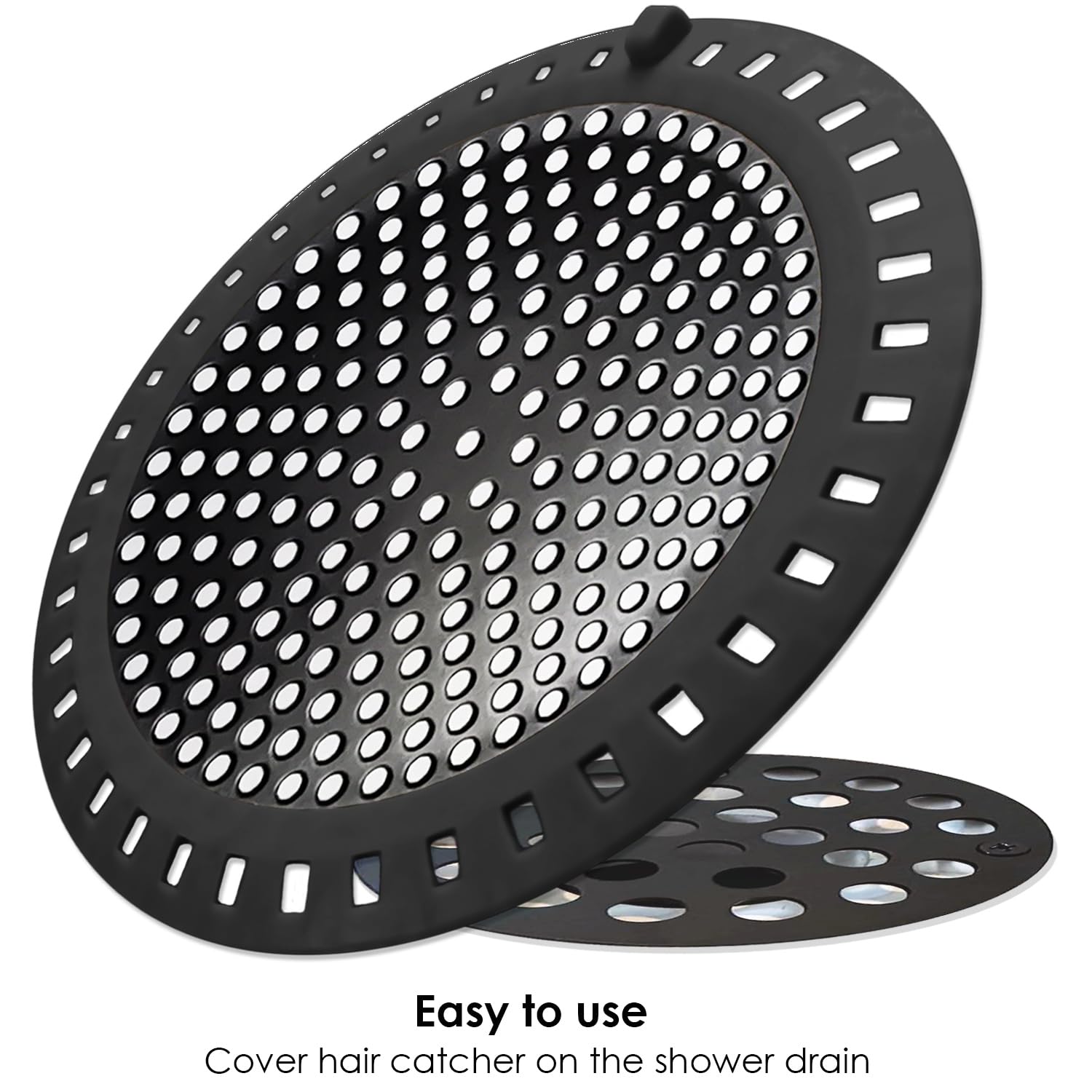 Seatery 2PCS Shower Hair Drain Catcher - Stainless Steel & Silicone, Black, Model SHR-HC-2-B, Perfect for Bathroom Sinks & Floor Drains
