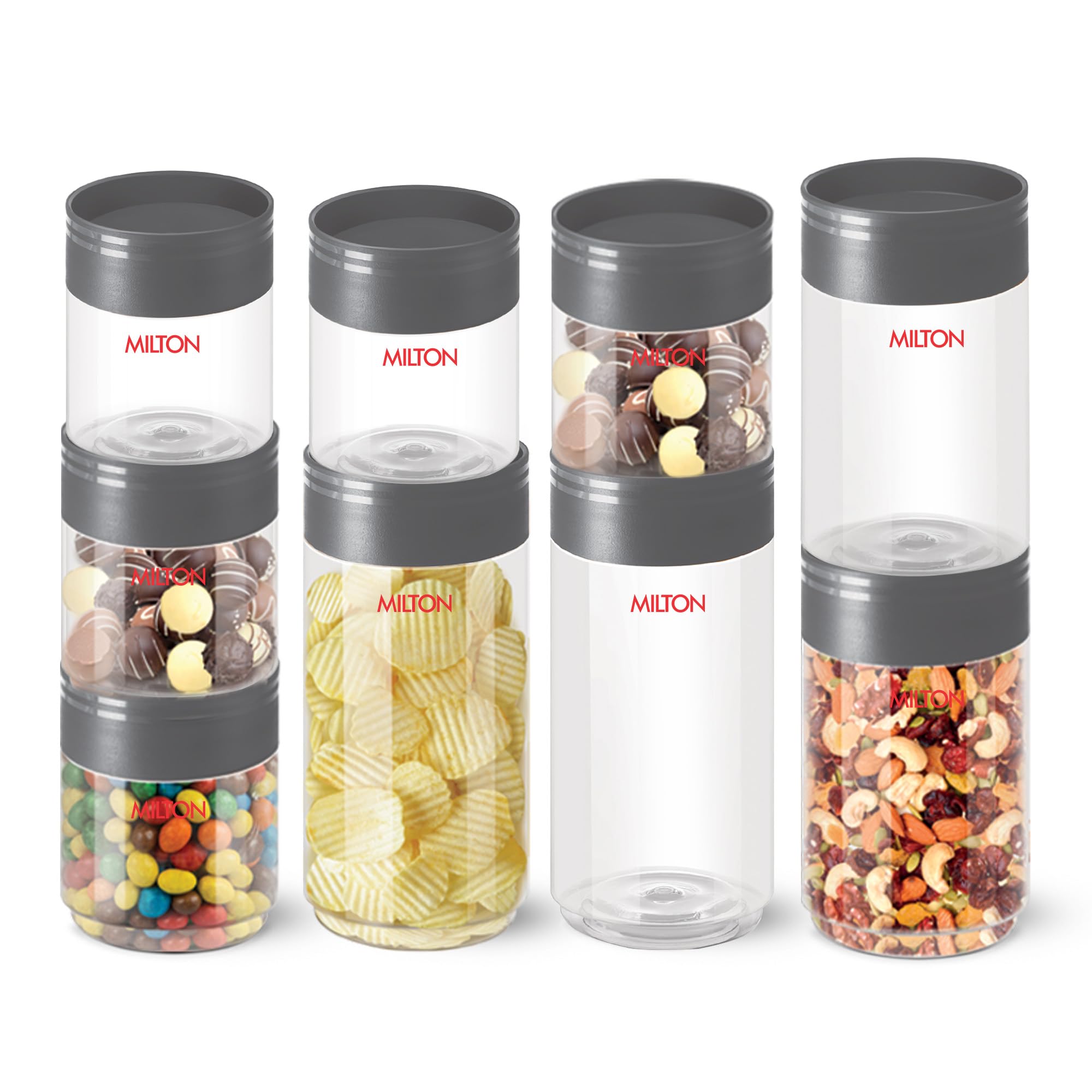 Milton Stack It Airtight Plastic Storage Jar & Container Set Stackable Bpa Free, Clear Containers For Kitchen Storage, Multipurp