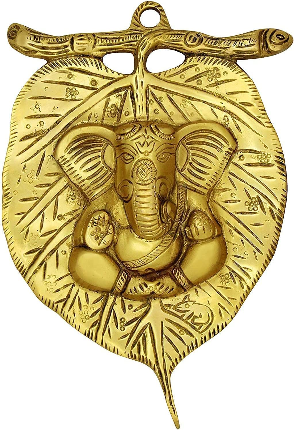 Dhanvantri Brass Brass Ganesh Wall Hanging/Ganpati Statue On Paan Leaf Design/Lord Ganesha Sculpture/Idol Gifts Item/For Home Of