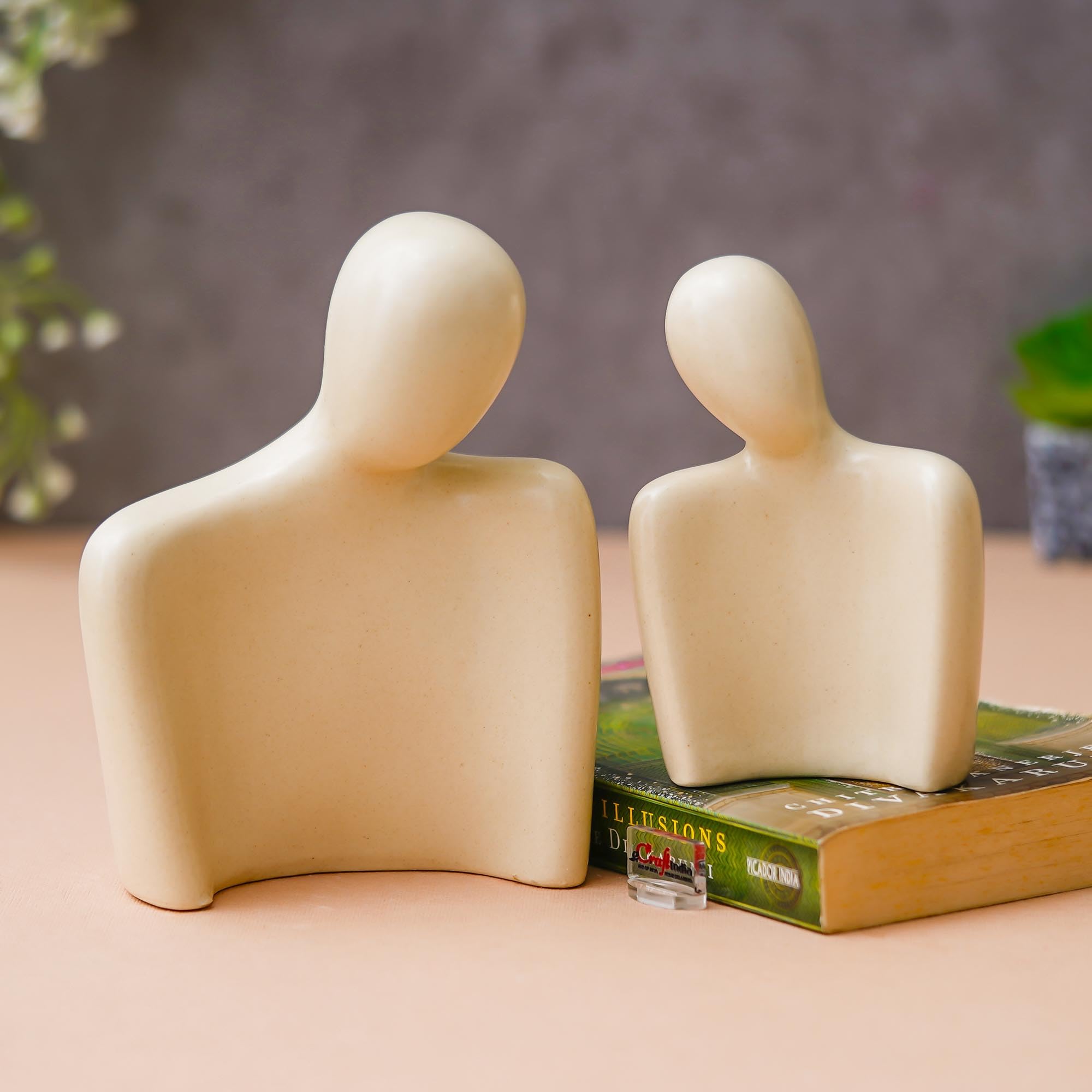 Ecraftindia Set Of 2 White Ceramic Handcrafted Couple Statue Sculpture Figurines Home Decor Items Showpiece For Living Room Bedr