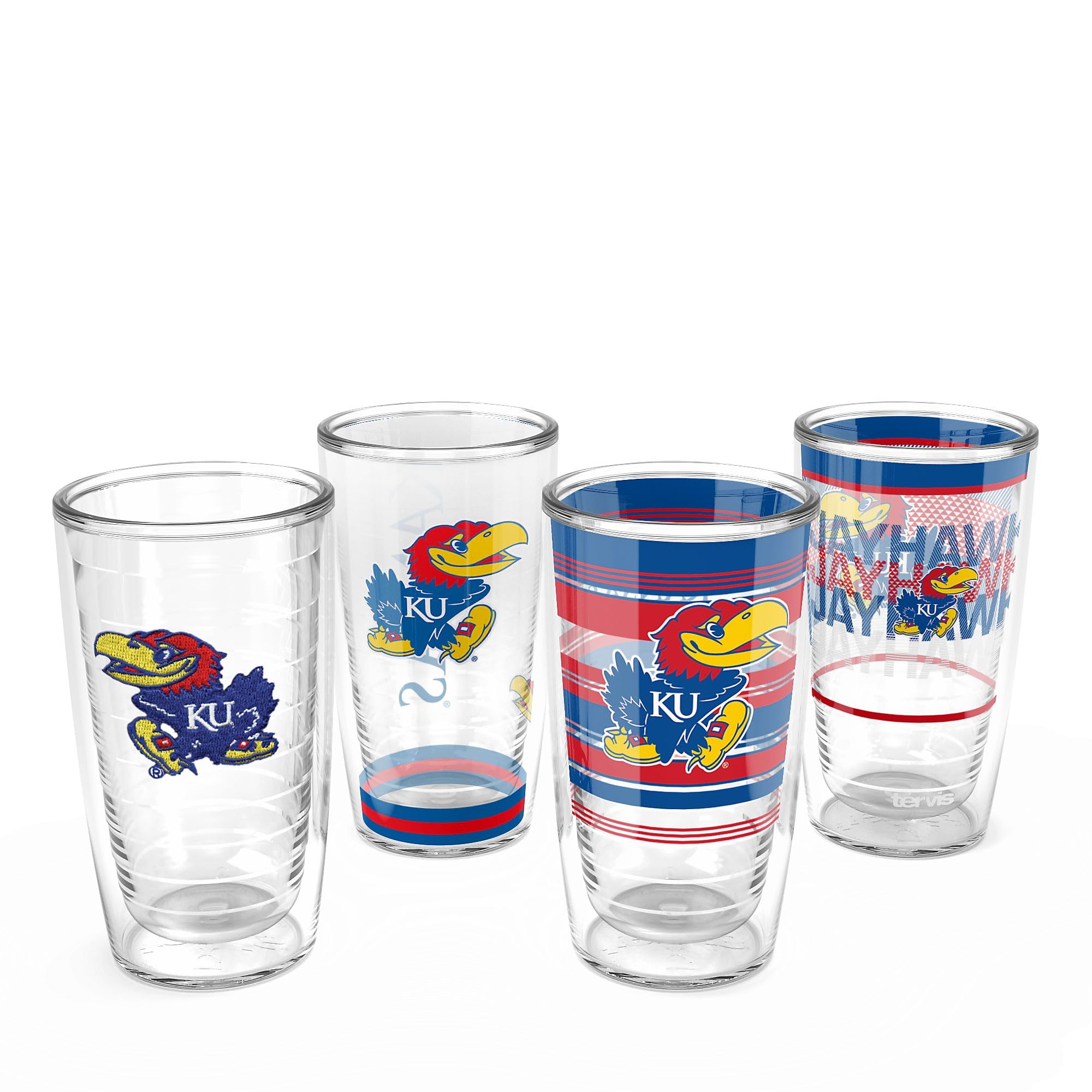 Tervis Kansas Jayhawks  Assorted Made in USA Double Walled Insulated Tumbler Travel Cup Keeps Drinks Cold & Hot, 16oz 4pk, Clas