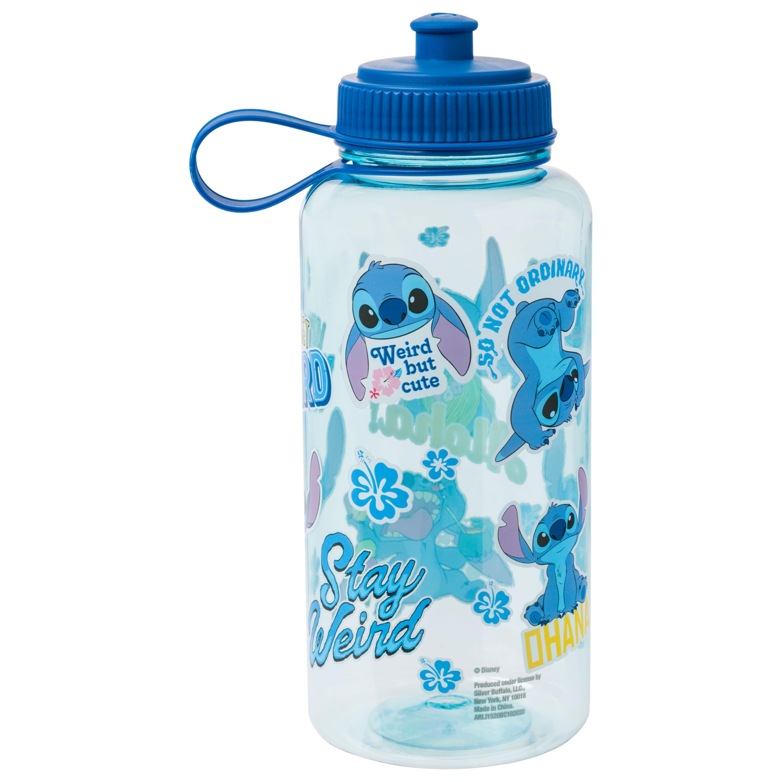 Silver Buffalo Disney Lilo And Stitch Weird Cute Decals Big Sports Water Bottle, 33.8 Ounces