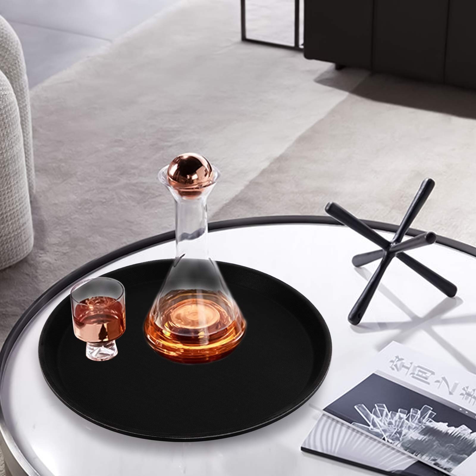 Topzea 3 Pack Restaurant Serving Trays, 11'' Food Serving Tray Round Fiberglass Tray Non Slip Food Service Trays Platters For Re