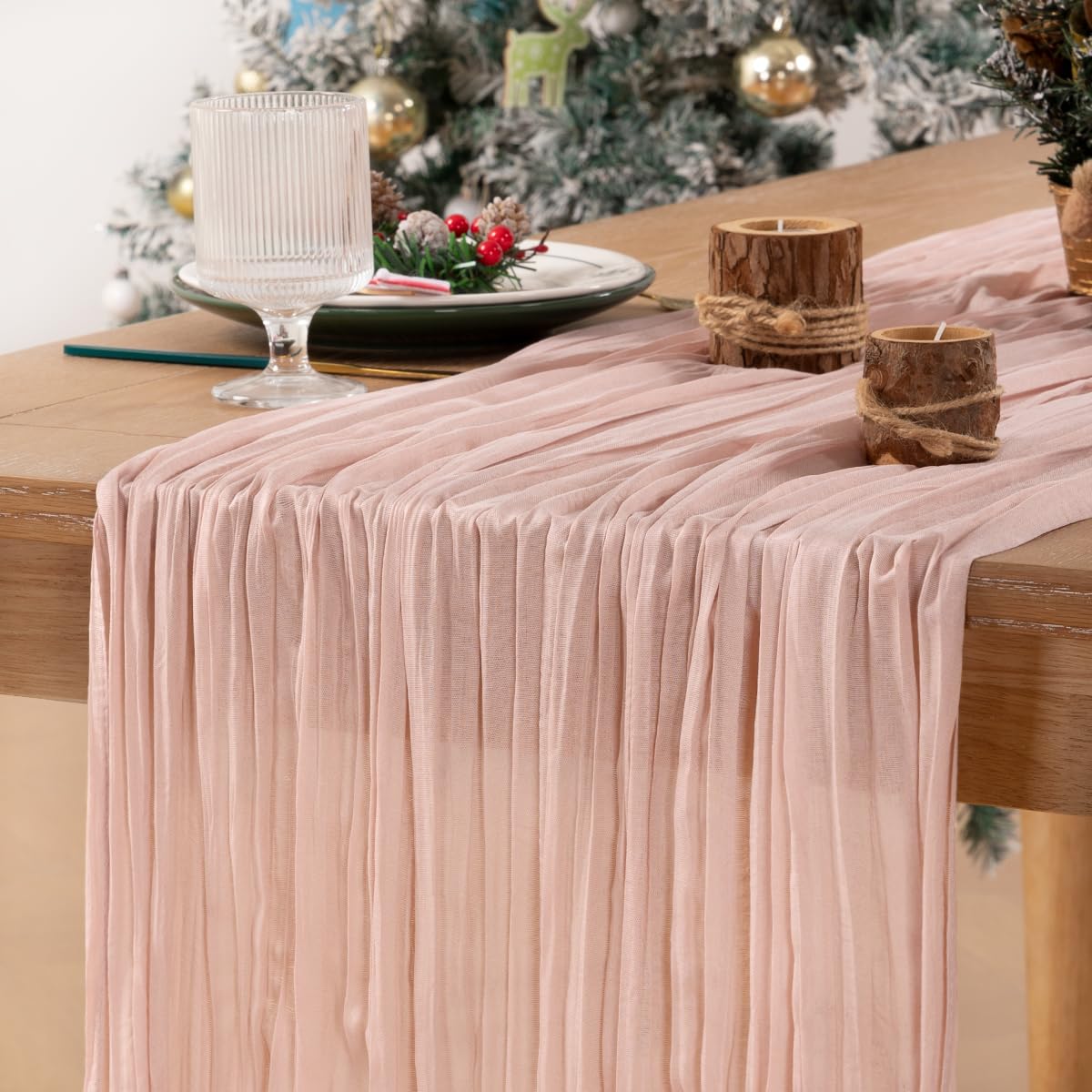 MLMC Pink Valentines Table Runner Boho Cheesecloth Table Runner 10ft Rustic Dusty Pink Gauze Cheese Cloth Valentines Day Center