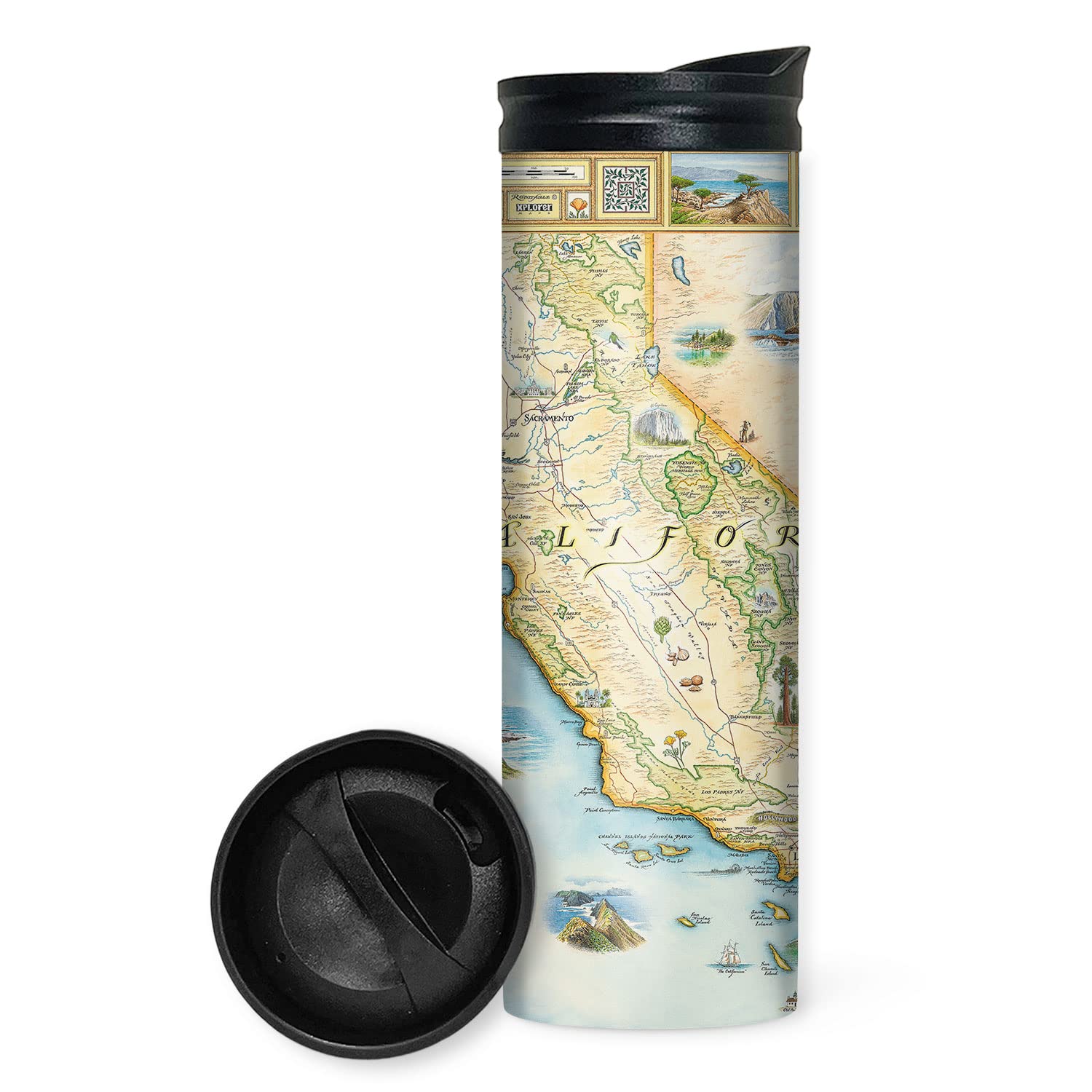 Xplorer Maps California Map 16 Oz Travel Drinkware with SpillResistant Lid  Stainless Steel Vacuum Insulated Coffee Tumbler