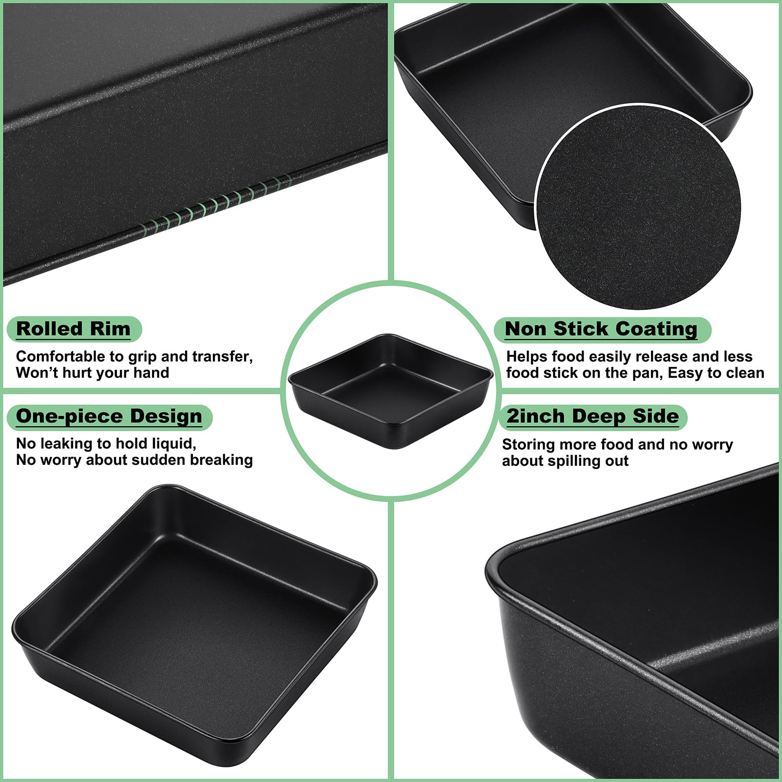 Teamfar Square Baking Pan, 8 Inch Coated Square Cake Brownie Lasagna Pan With Stainless Steel Core & Non Stick Coating, For Baki