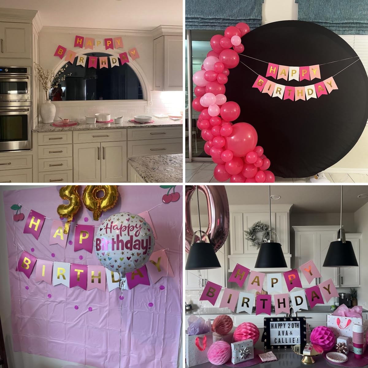 Tri-Color Happy Birthday Banner With Gold Letters, Swallowtail Design Hanging Signs Party Decorations