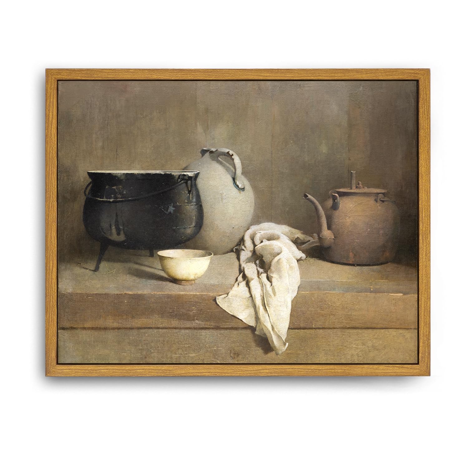 Roslynity Framed Canvas Wall Art Vintage Print Oil Paintings Pottery Still Life Farmhouse Country Grey Rustic Retro Aesthetic Ar