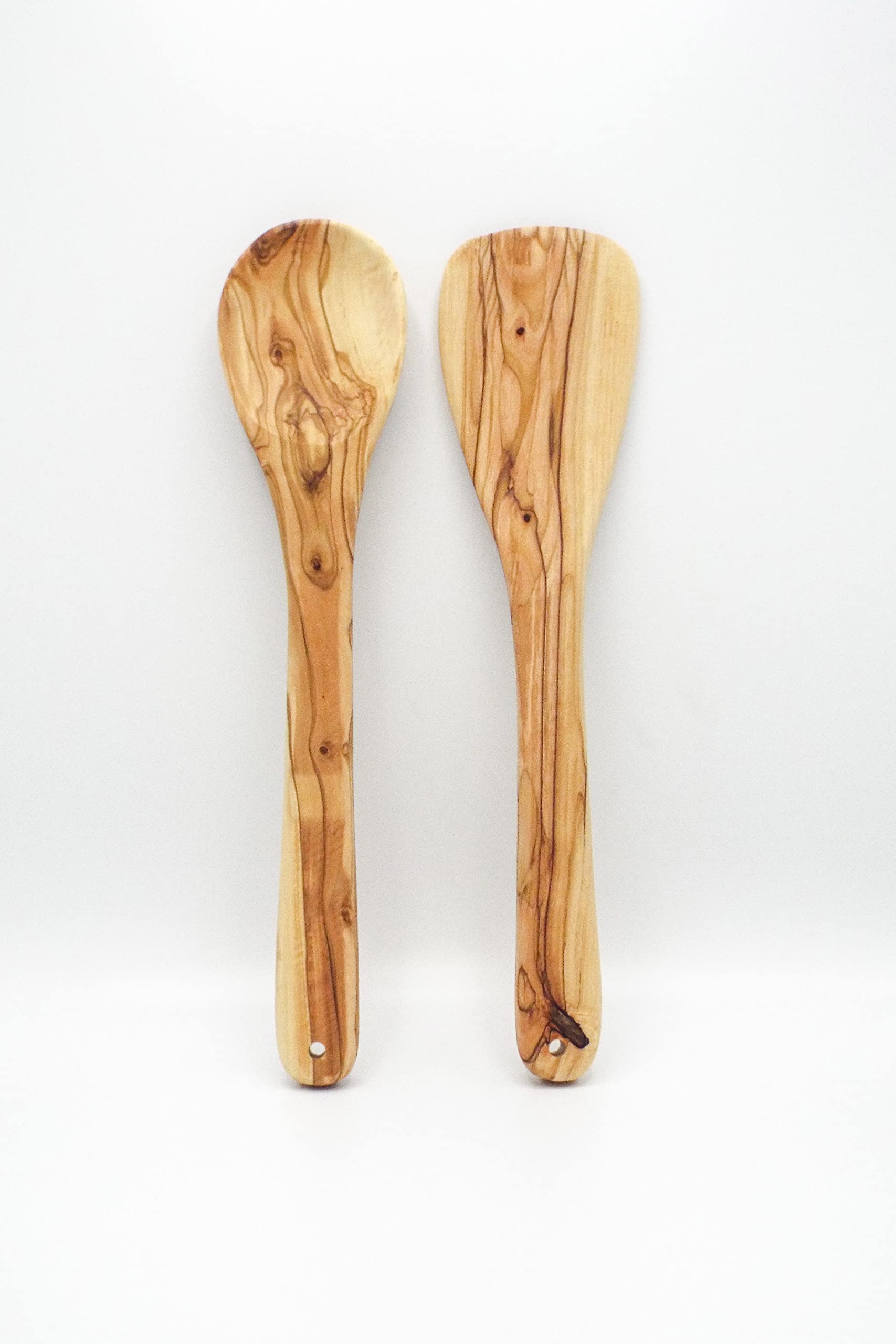 Olive Wood Spoon & Curved Spatula (12 Inch Set Of 2 Pieces), Wooden Utensils, Turner/Spatula/Spoon For Every Day Cooking, From B