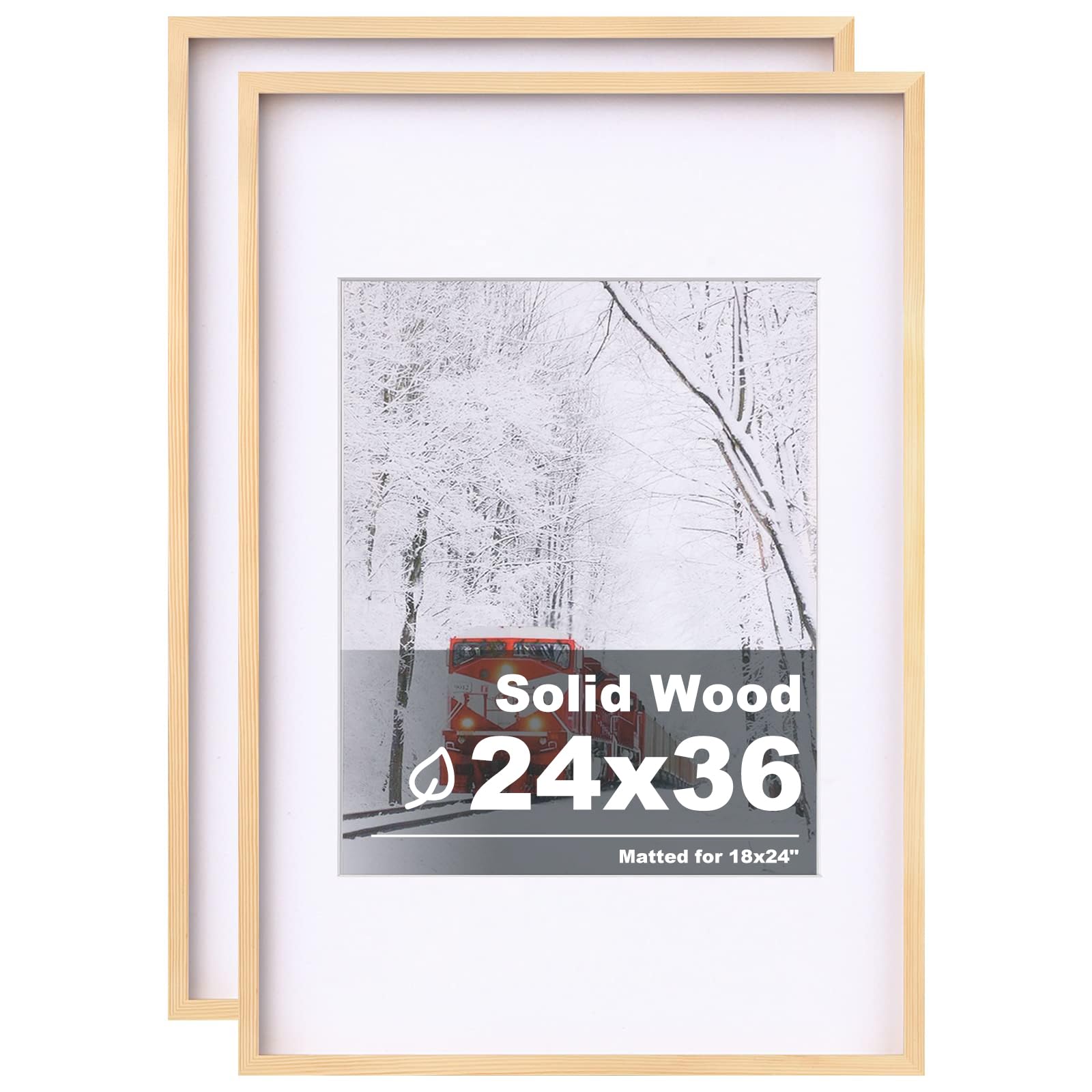 Egofine 24x36 Poster Frame Set of 2 Solid Wood Frame with Plexiglass Matted for 18x24 for Wall Mounting Hanging Picture Frame Ve