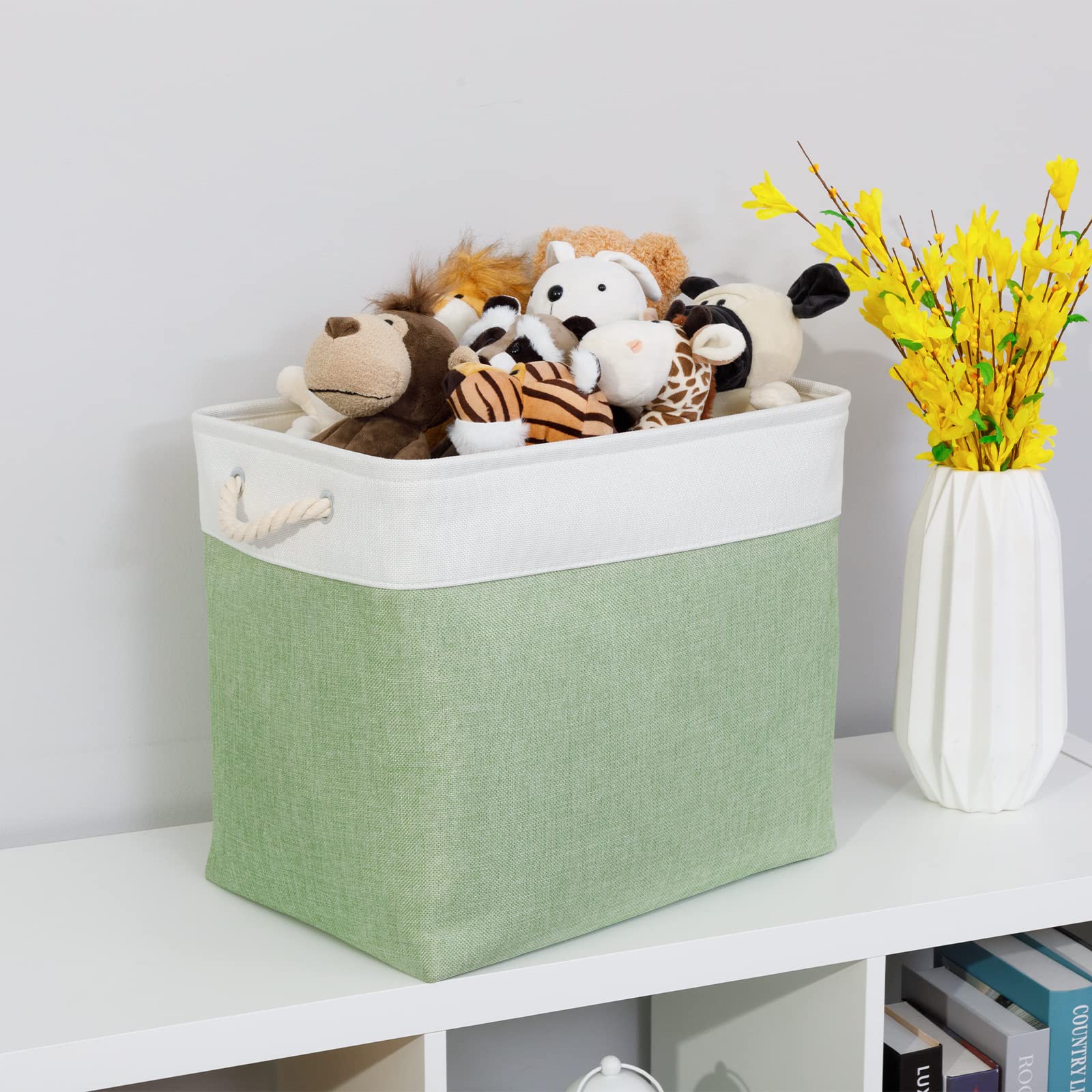 Bidtakay Large Storage Baskets For Nursery Toy Organizer Collapsible Organizing Baskets 17X12X15 In Green Canvas Bins For Organi