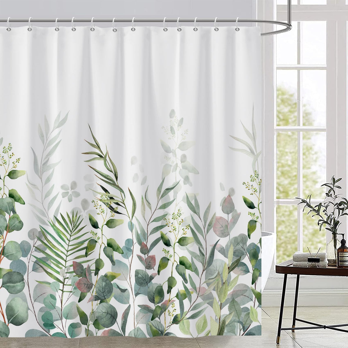Awert Shower Curtain Plants For Bathroom,Waterproof Quick-Drying Green Leaves Shower Curtain Set With Hooks 72X78 Inch