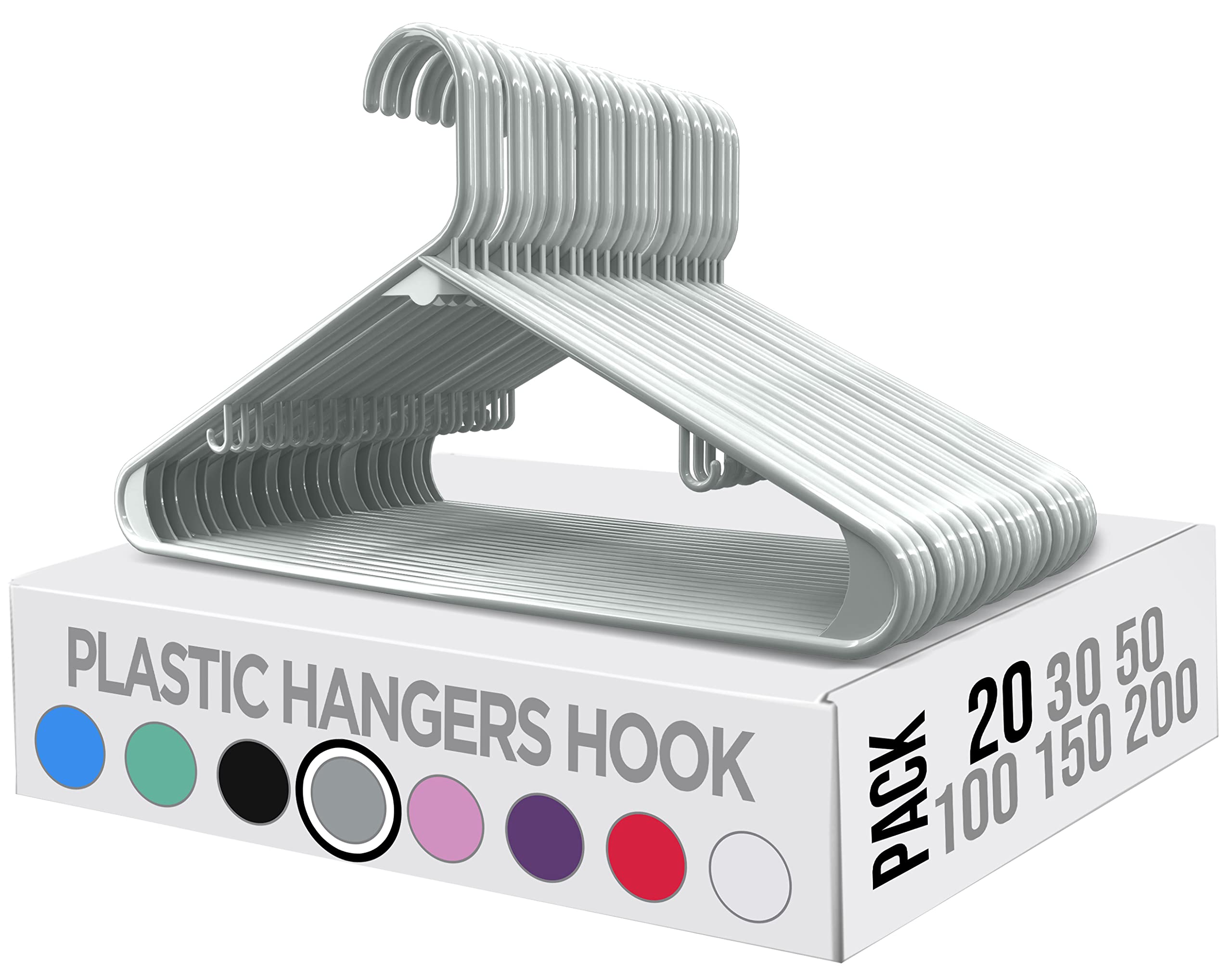 Utopia Home Plastic Hangers 20 Pack - Clothes Hanger with Hooks - Skirt Hangers - Durable & Space Saving Coat Hanger - Heavy Duty Grey Hangers for Coats  Skirts  Pants  Dress  Etc.