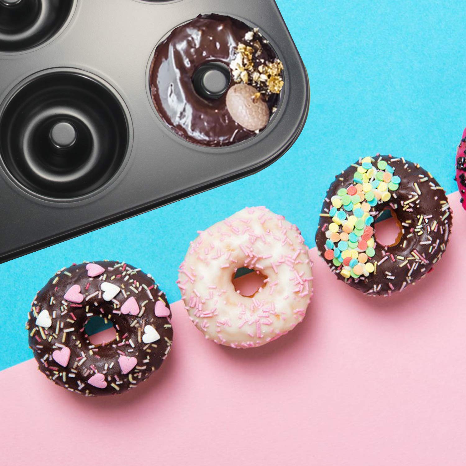 Wertioo Donut Pans 2 Pack, Non-Stick 6-Cavity Mini Baking Pans, High-Grade Carbon Steel Donut Mold - Bagels Doughnuts Biscuit Ca