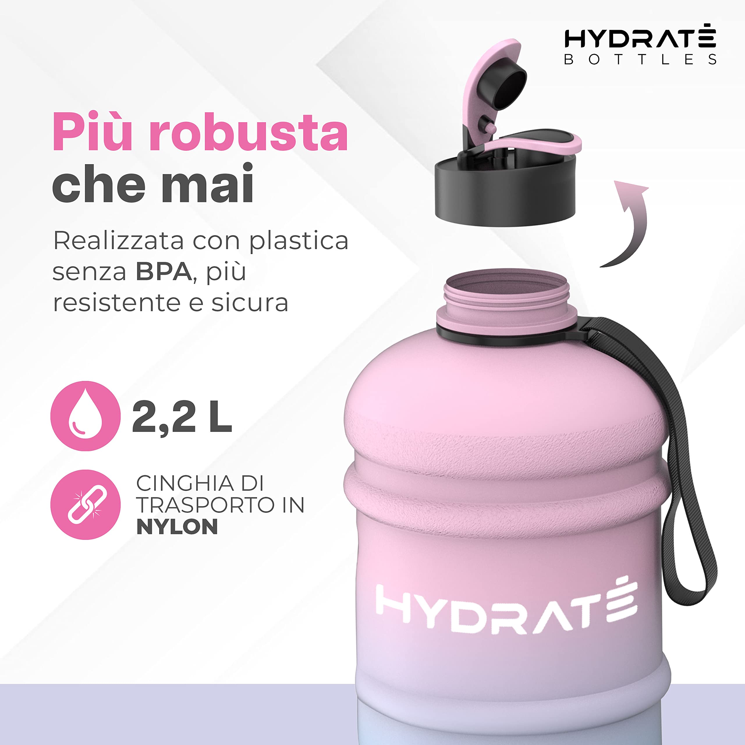 Hydrate Xl Gym Water Bottle For Men - Half Gallon Water Jug, Perfect For Hydration - Flip Cap Large Sports Bottle With Leak Proo