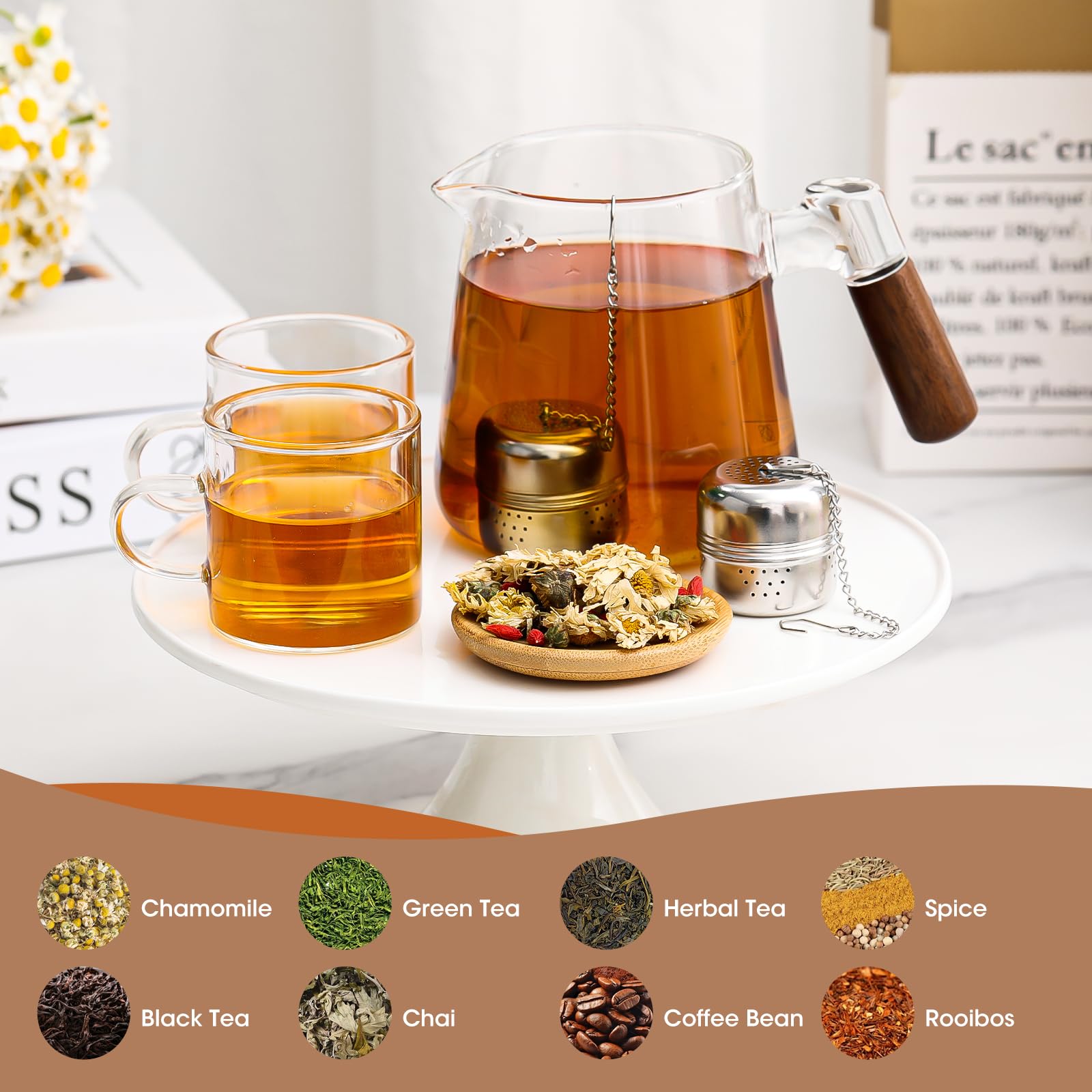 Leden Tea Ball Tea Infuser For Loose Tea, Stainless Steel Tea Strainer With Chain Hook, Tea Steeper For Mug, Tea Cup