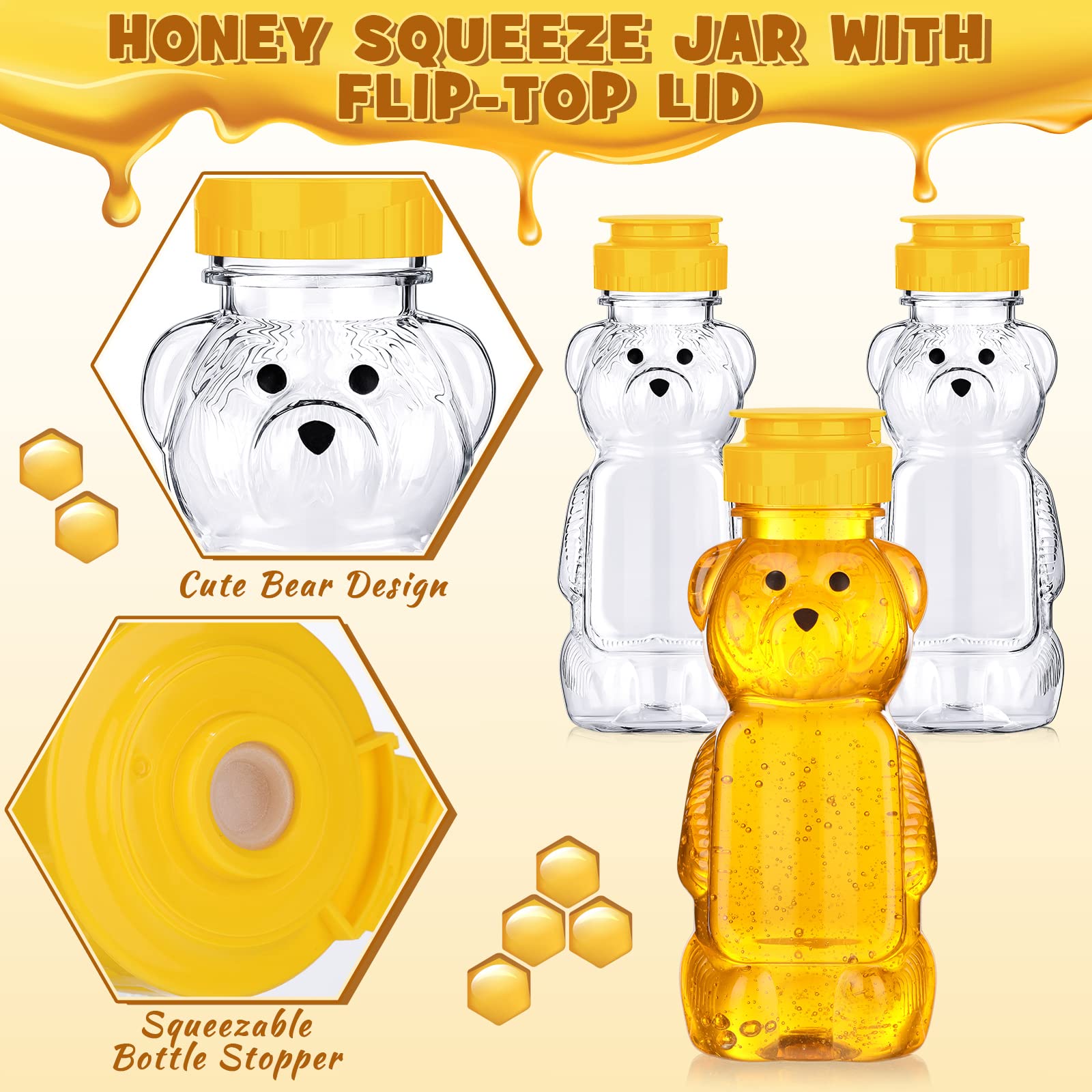 Thenshop 48 Pcs 8Oz Plastic Honey Bear Bottle Empty Honey Squeeze Bottle Bear Shaped Honey Containers Honey Bear Cup Bear Honey