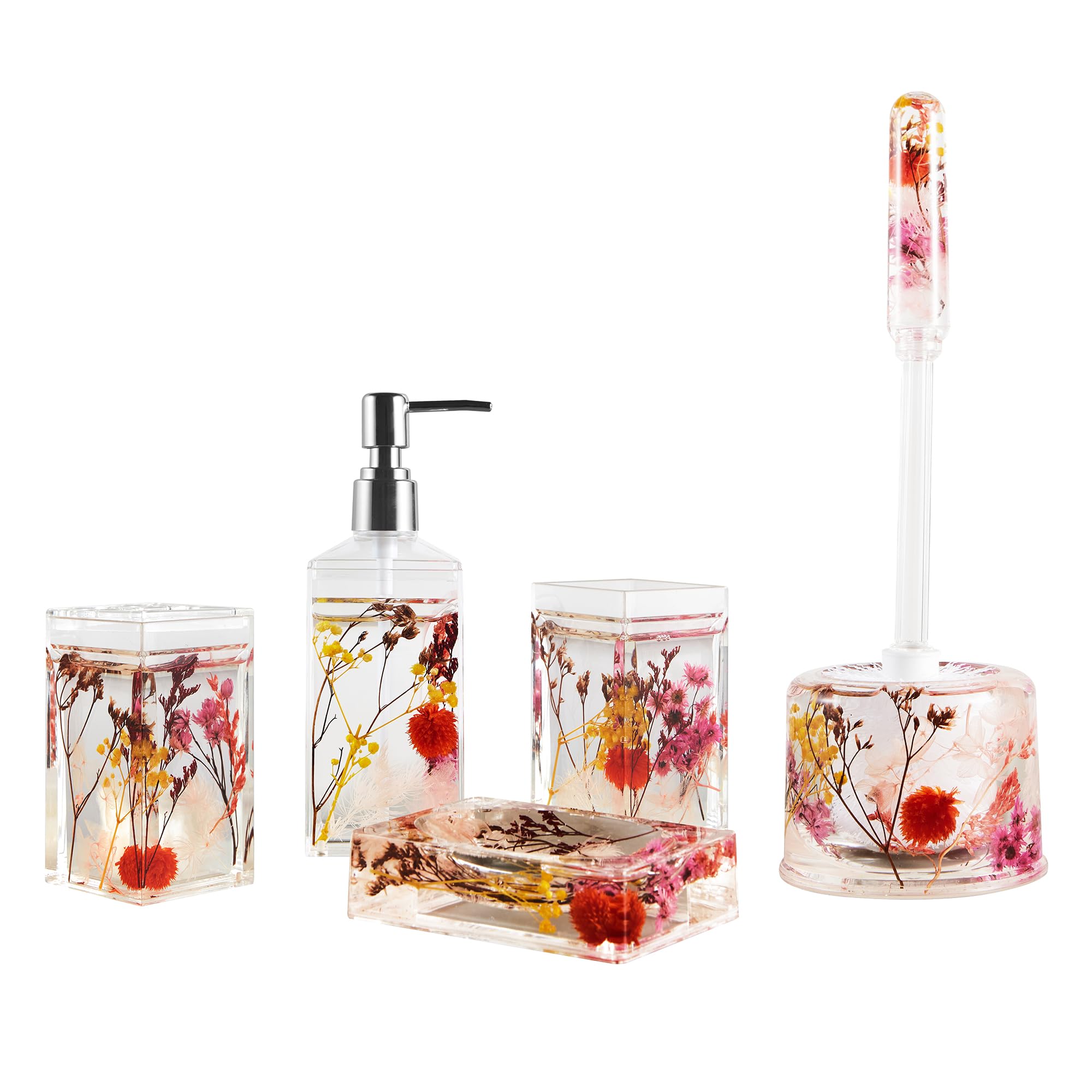 Locco Decor Bathroom Vanity Accessory Set Acrylic Liquid 3D Floating Motion Toothbrush Holder, Tumbler, Soap Dispenser, Soap Dis