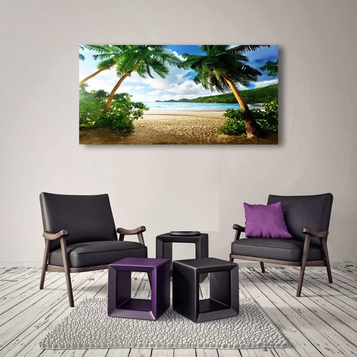 Beach Pictures Canvas Wall Art for Living room Bedroom or Bathroom Wall Decor Seascape Wall Art Print Paitnings for home Decor Coconut tree Waterproof?tretched Ready to Hang-20x40inches