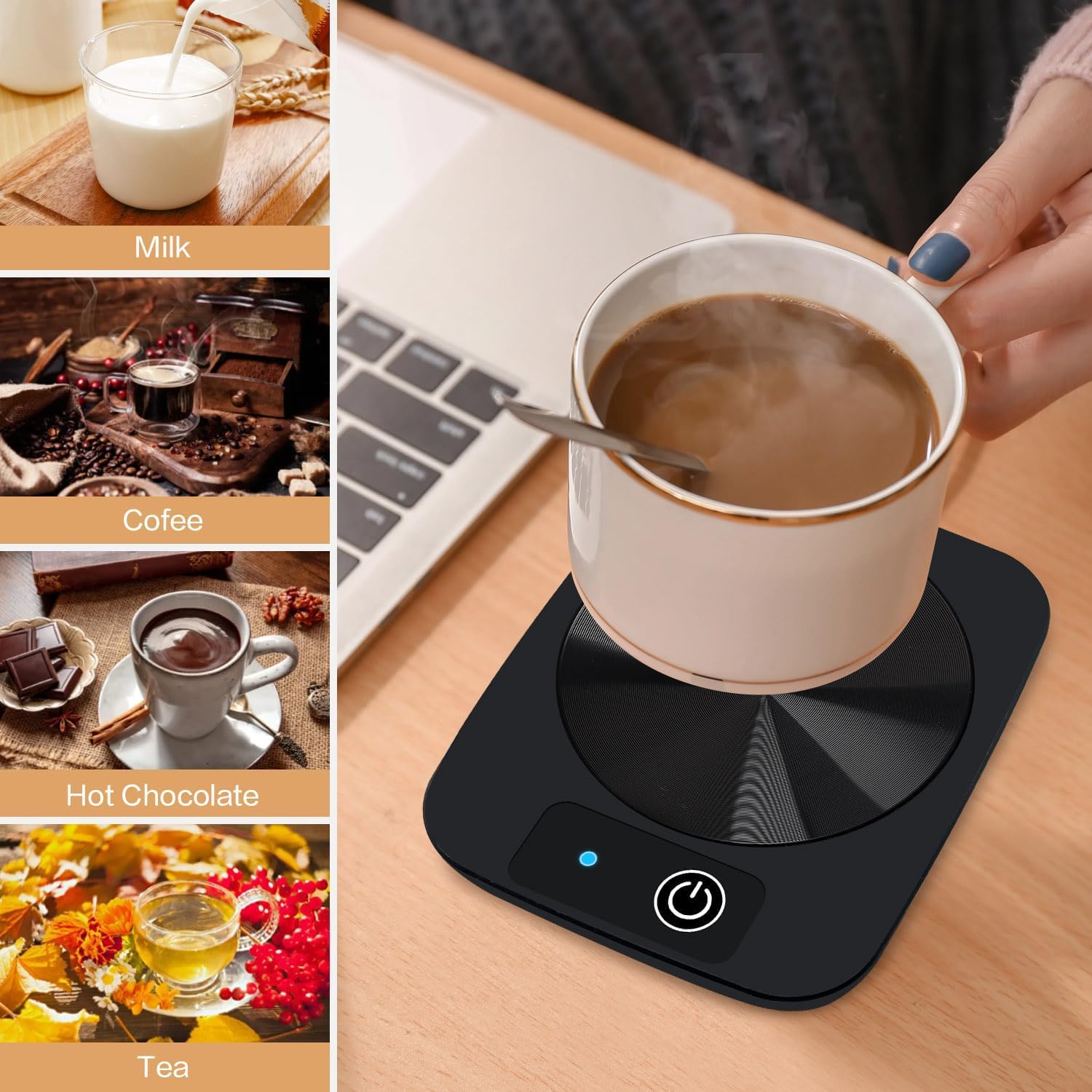 Azyh Electric Coffee Mug Warmer, Aluminum Panel, 131℉, Black, Model A20 for Coffee, Milk, Tea, Cocoa