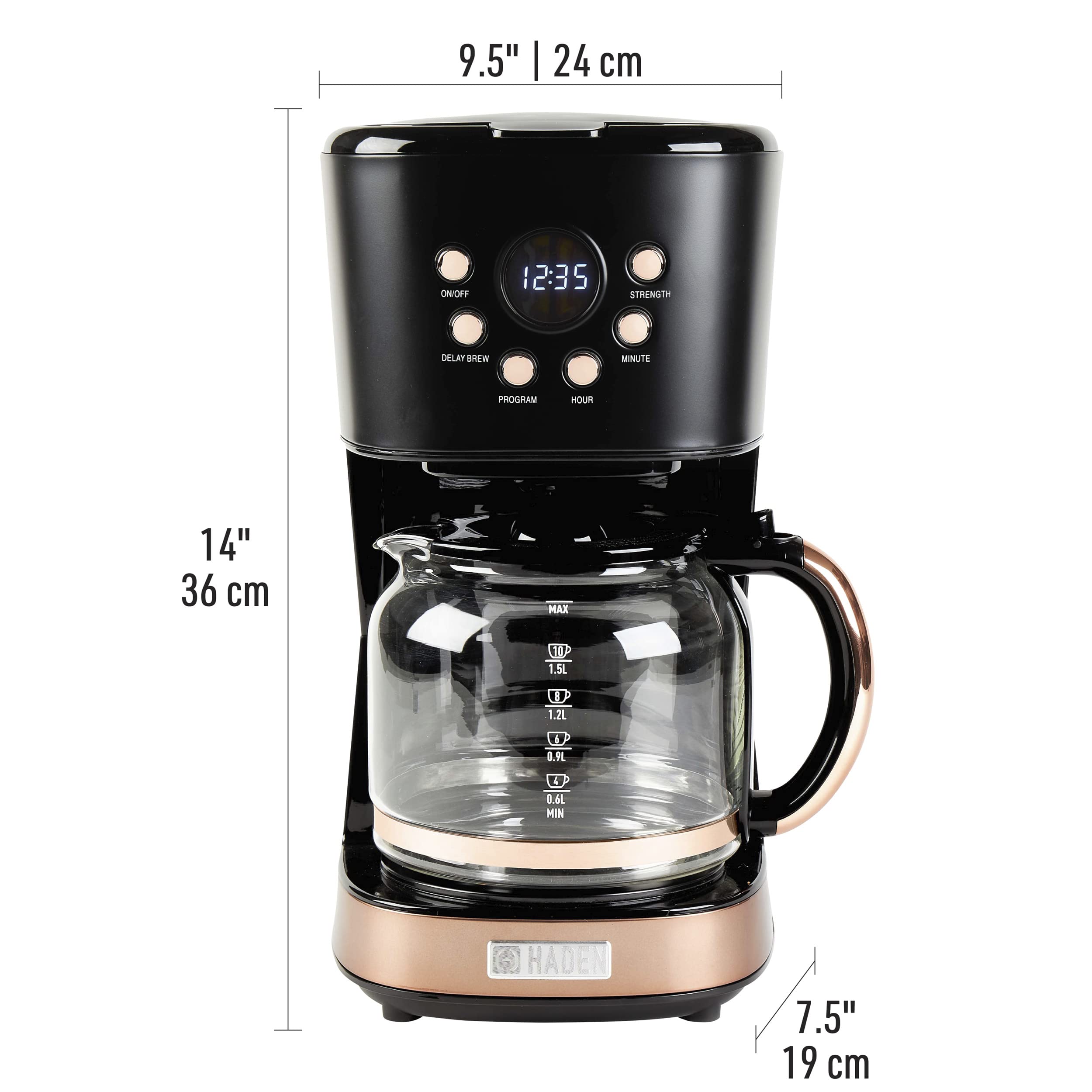 Haden Coffee Machine, 12 Cup Programmable Drip Coffee Maker With Auto Shut-Off Function And Reusable Washable Water Filter, Blac