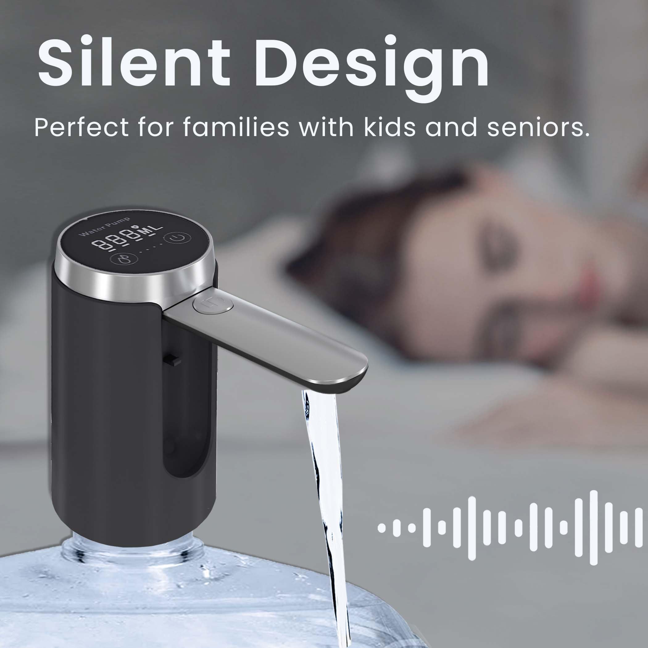 Kiaryuoll Water Dispenser For 5 Gallon Bottle, Rechargeable Water Pump - Foldable Water Spout For 5 Gallon Bottle, Long-Lasting,
