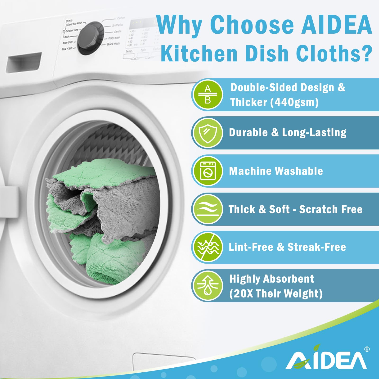 Aidea Kitchen Dish Cloth - 12 Pack, Super Absorbent Coral Fleece Dish Cloths, No Odor Reusable Dish Rags, Premium Microfiber Cle