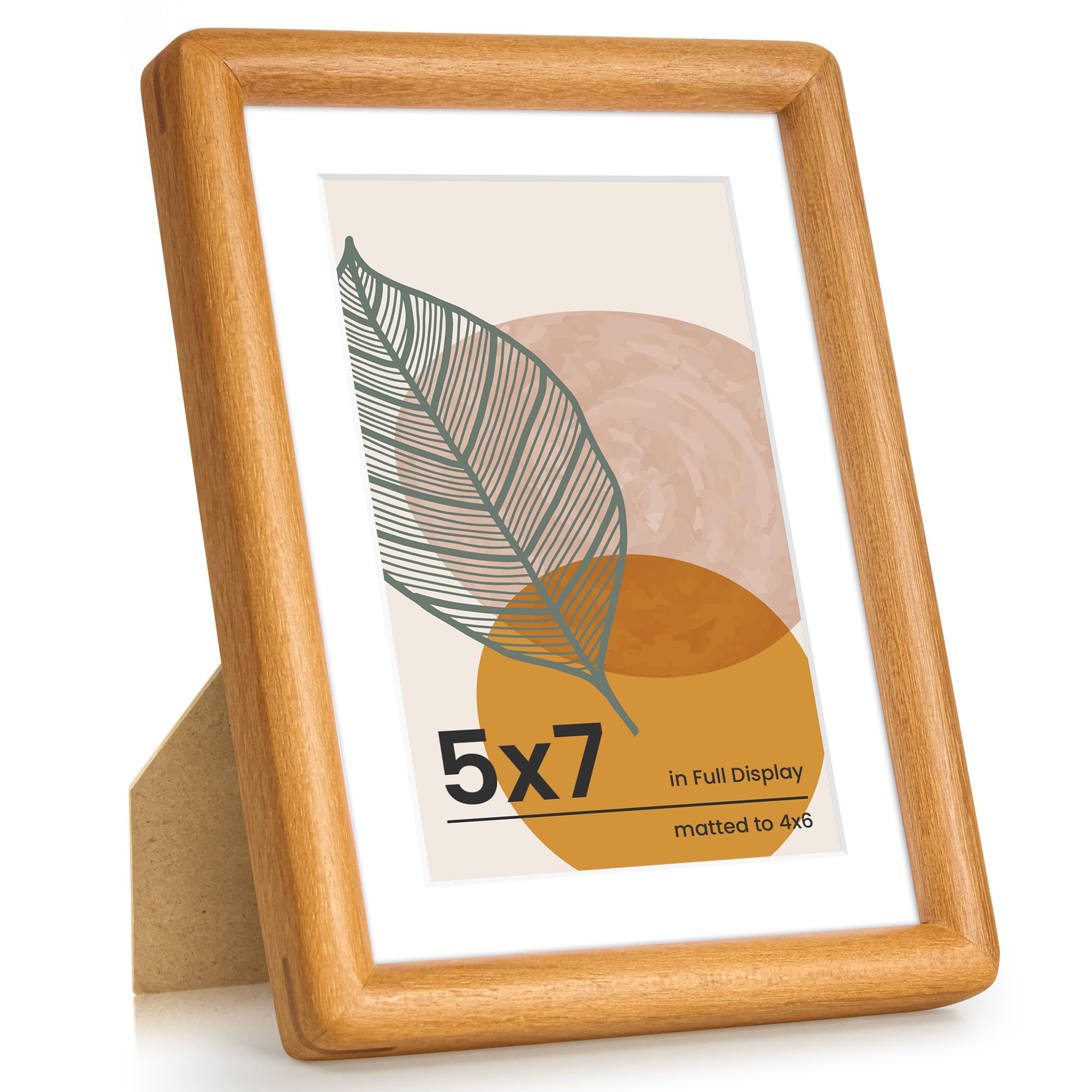 Axeman 5x7 Picture Frame - Solid Teak Wood Frame With Mat for 4x6 - Rounded Corner 5 x 7 Picture Frame with Tempered Glass for T