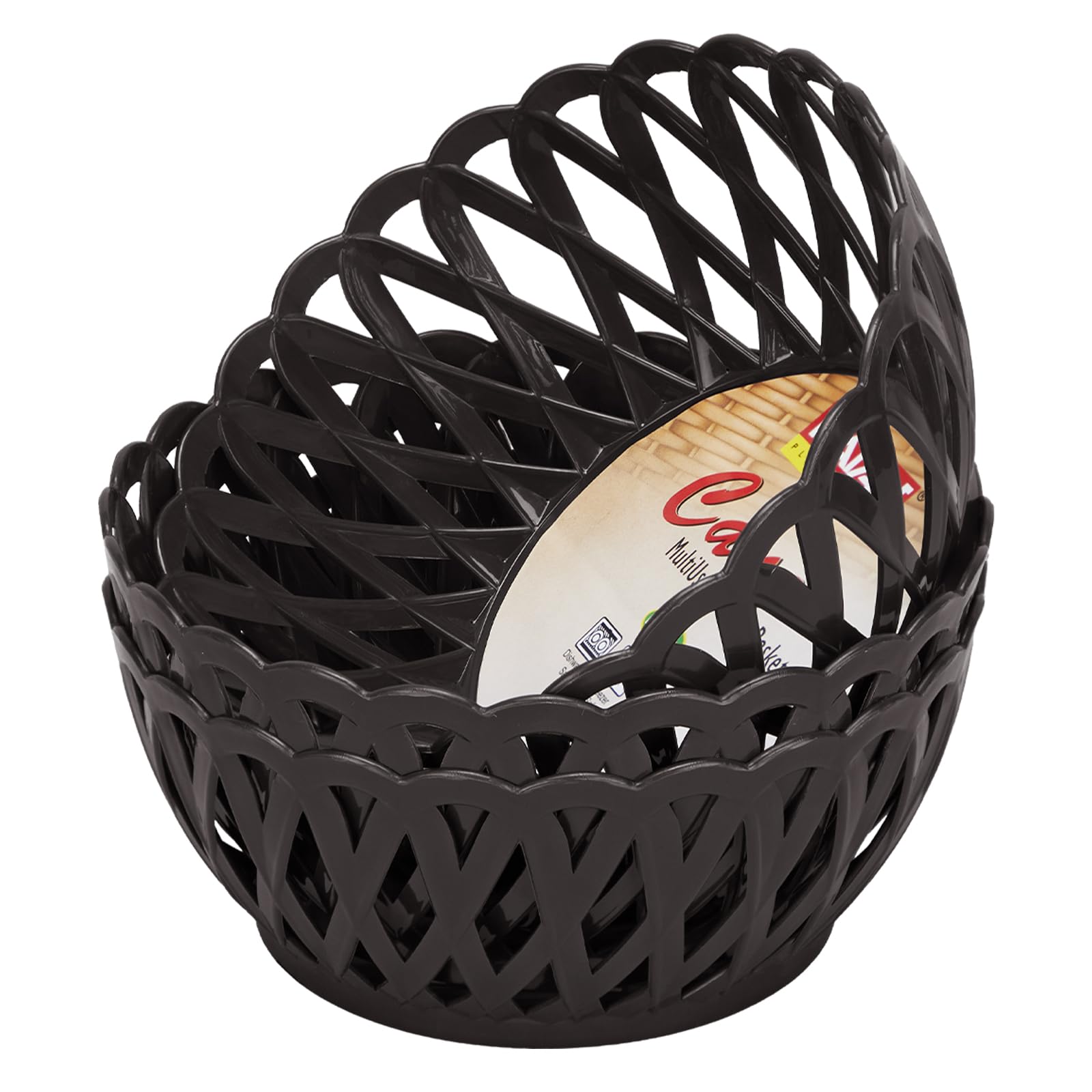 Ratan Plasticware Cane Small Plastic Storage Basket For Fruits, Vegetables & Snacks  Decorative Woven Design For Kitchen, Dinin