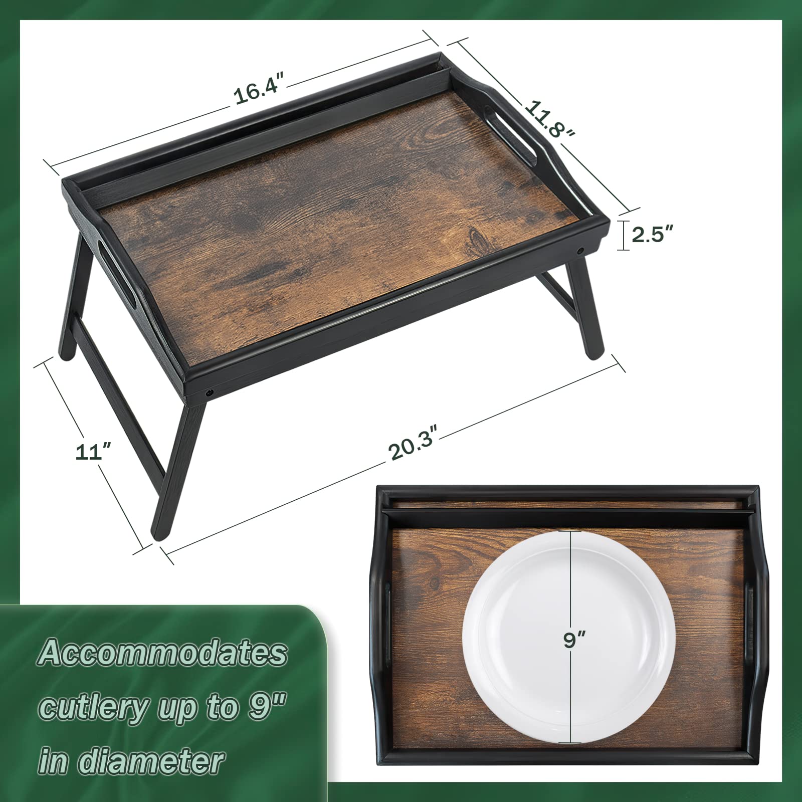 2 Pack Bed Tray Table Breakfast Trays Serving Tray Bamboo Bed Laptap Floding Legs With Handles And Phone Holders