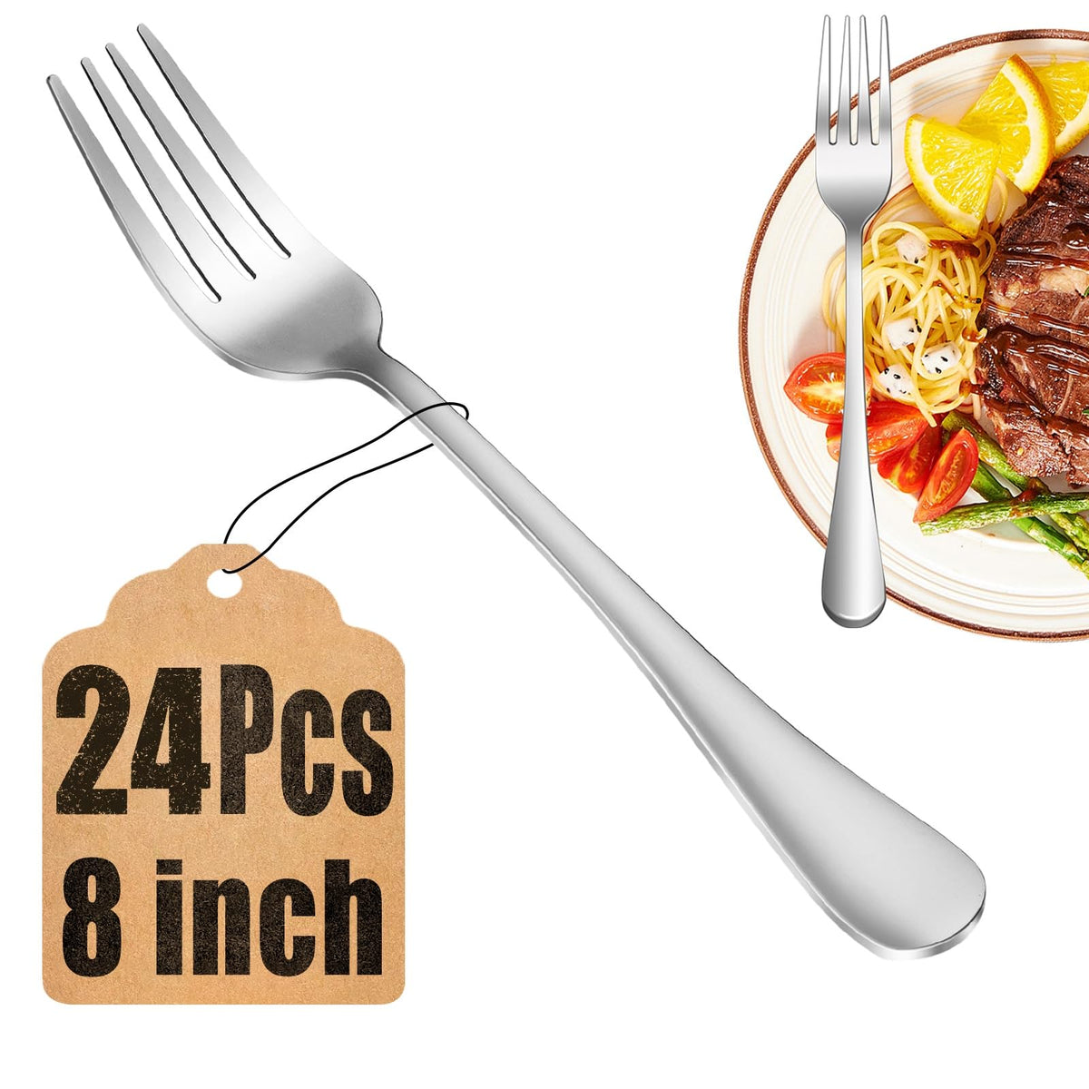 24 Piece Dinner Forks Set, Food-Grade Stainless Steel Silverware Forks, Cutlery Forks, Metal Forks For Home, Kitchen Or Restaura
