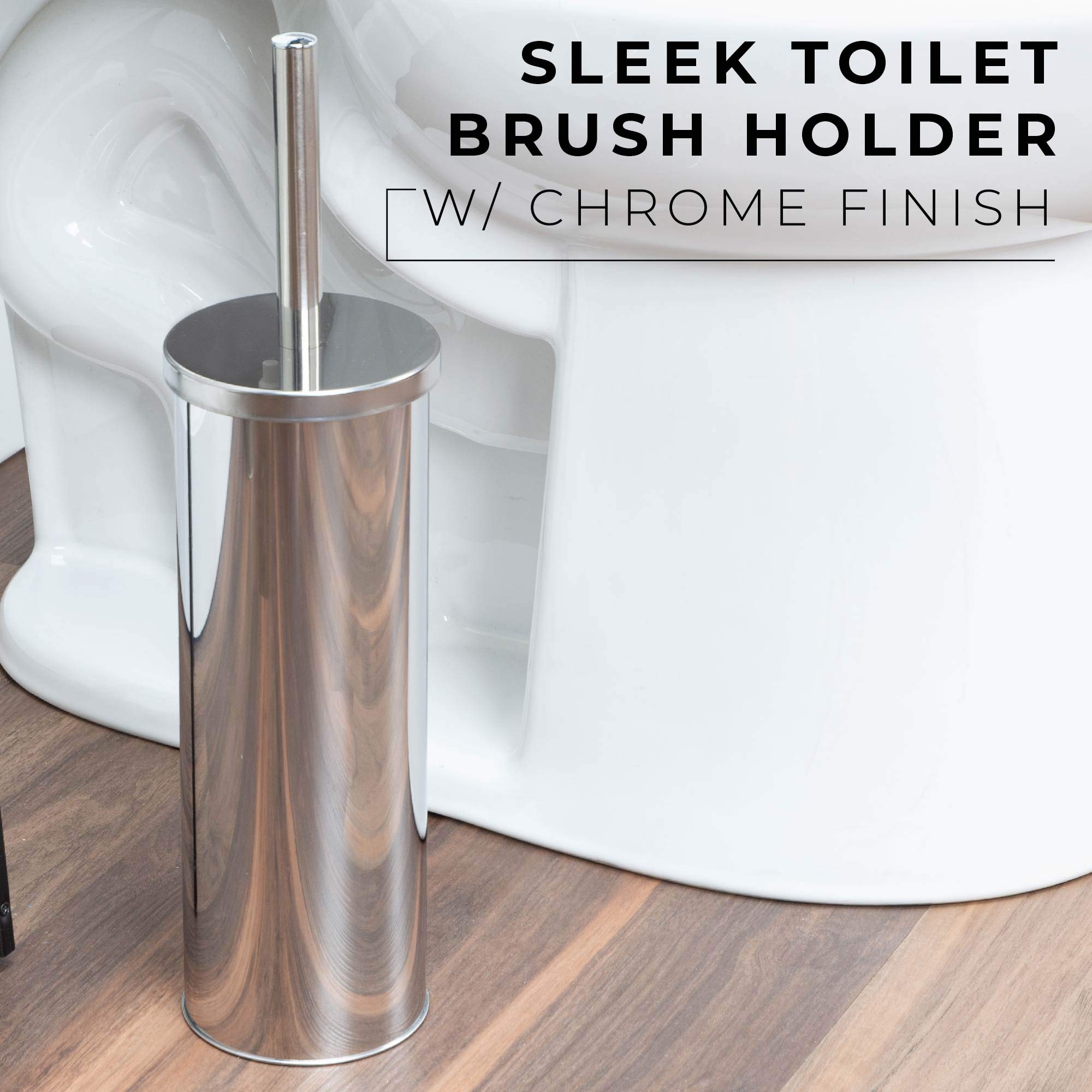 JS Jackson Supplies Sleek Toilet Brush and Holder with Metal Handle - Chrome