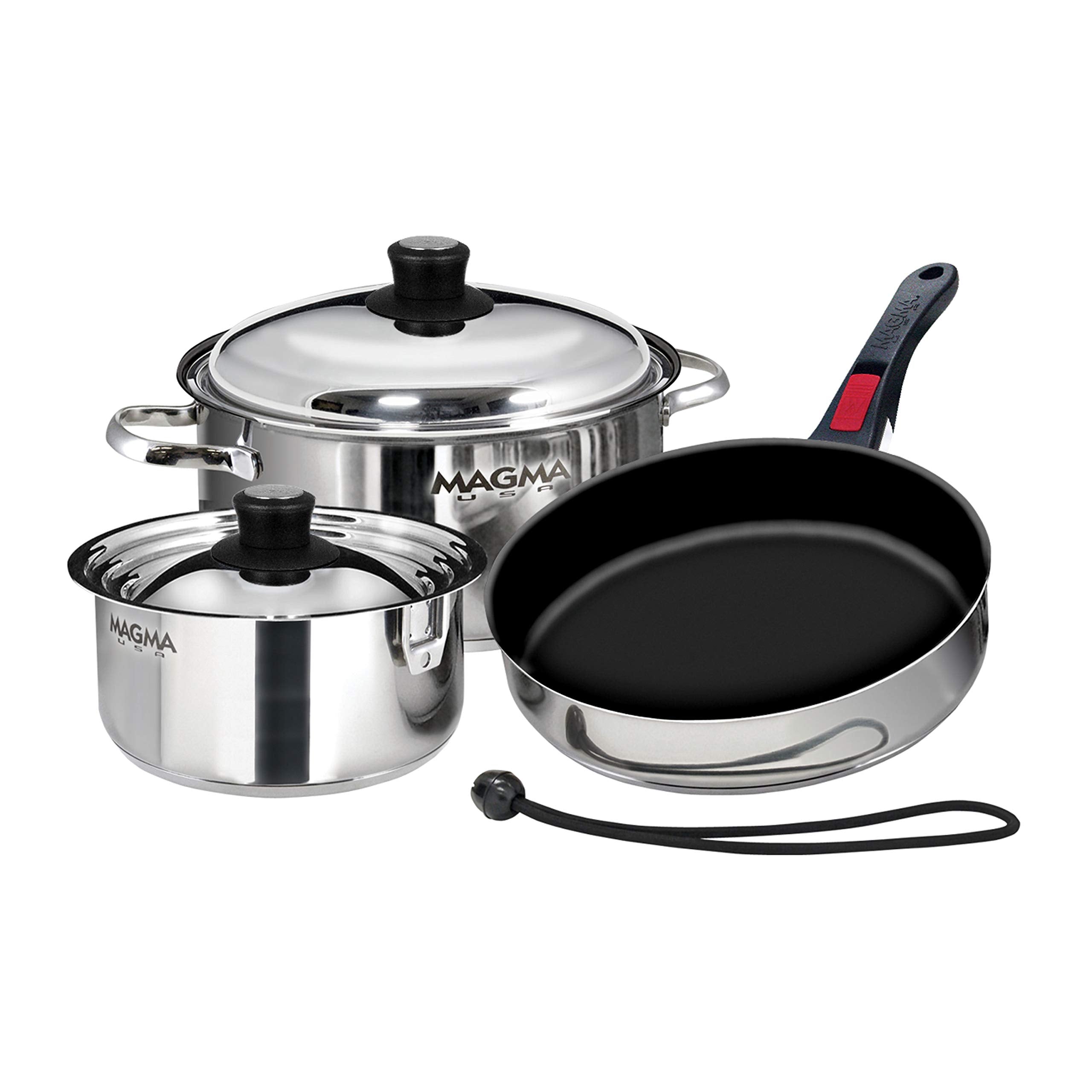 Magma Products, A103632IND, Gourmet Nesting 7Piece Stainless Steel Induction Cookware Set with Ceramica NonStick, silver