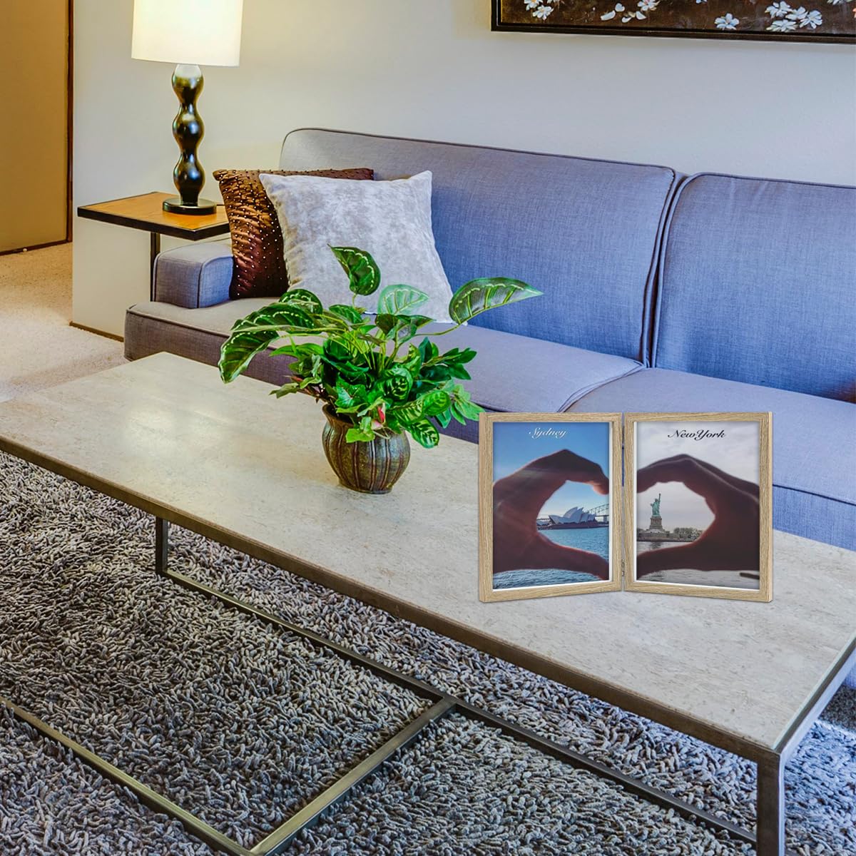 8x10 Picture Frames Double Hinged MDF Wood Wood Grain Shadow Box with Glass Front Stand Vertical on Tabletop