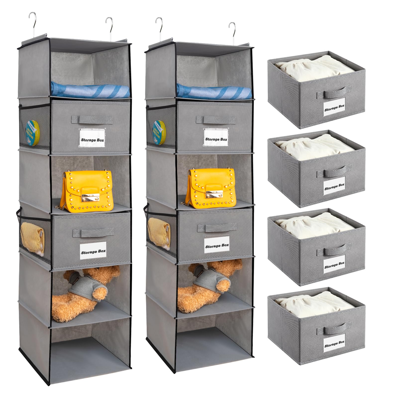 Brilliantjo 2 Pack 6 Shelves Hanging Closet Organizer With 2 Drawer, Hanging Storage With 4 Side Pockets For Clothes Shoes, 43.5