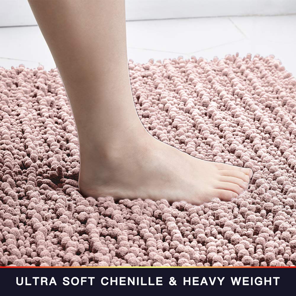Walensee Bathroom Rug Non Slip Bath Mat (36X24 Inch Dusty Pink) Water Absorbent Super Soft Shaggy Chenille Machine Washable Dry