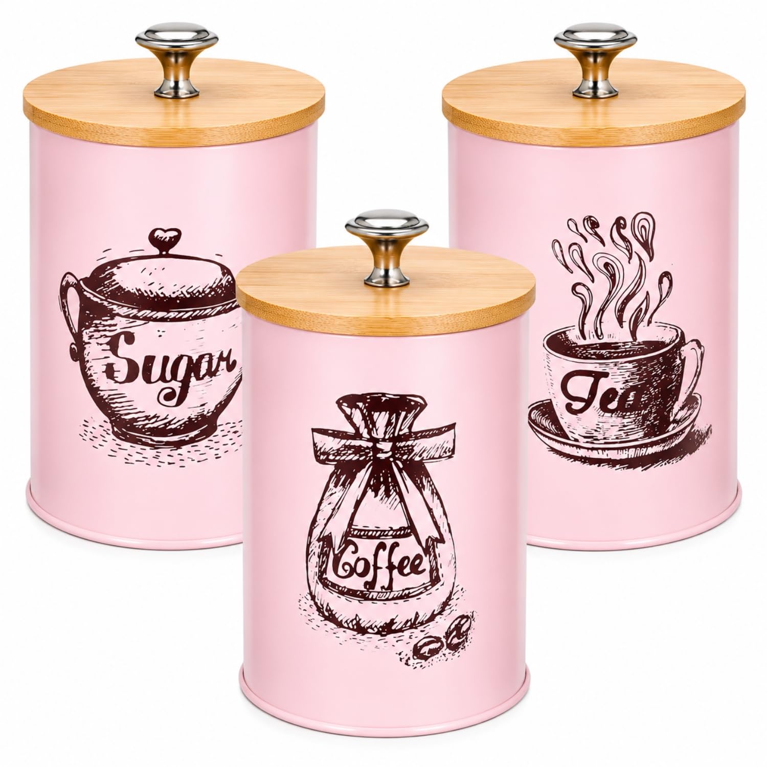 Kesesu Container Set For Tea Coffee Sugar, Coffee Jar Canisters Set  750 Ml Food Safe Storage Jar For Grocery, Dry Fruits For H