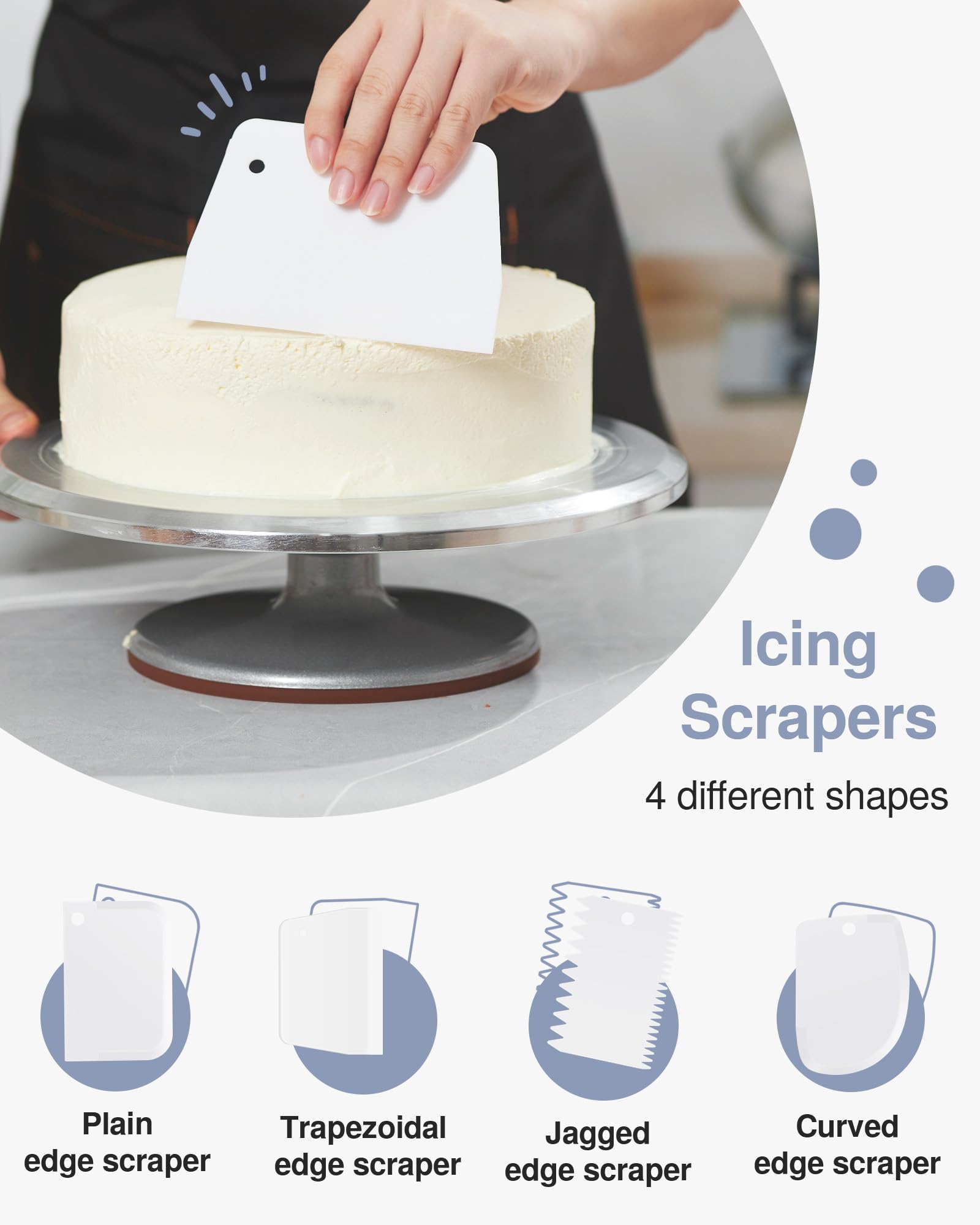 Puroma 12'' Aluminium Alloy Cake Turntable with 3 Spatulas & 4 Combs, White - Cake Decorating Supplies, Model CT162