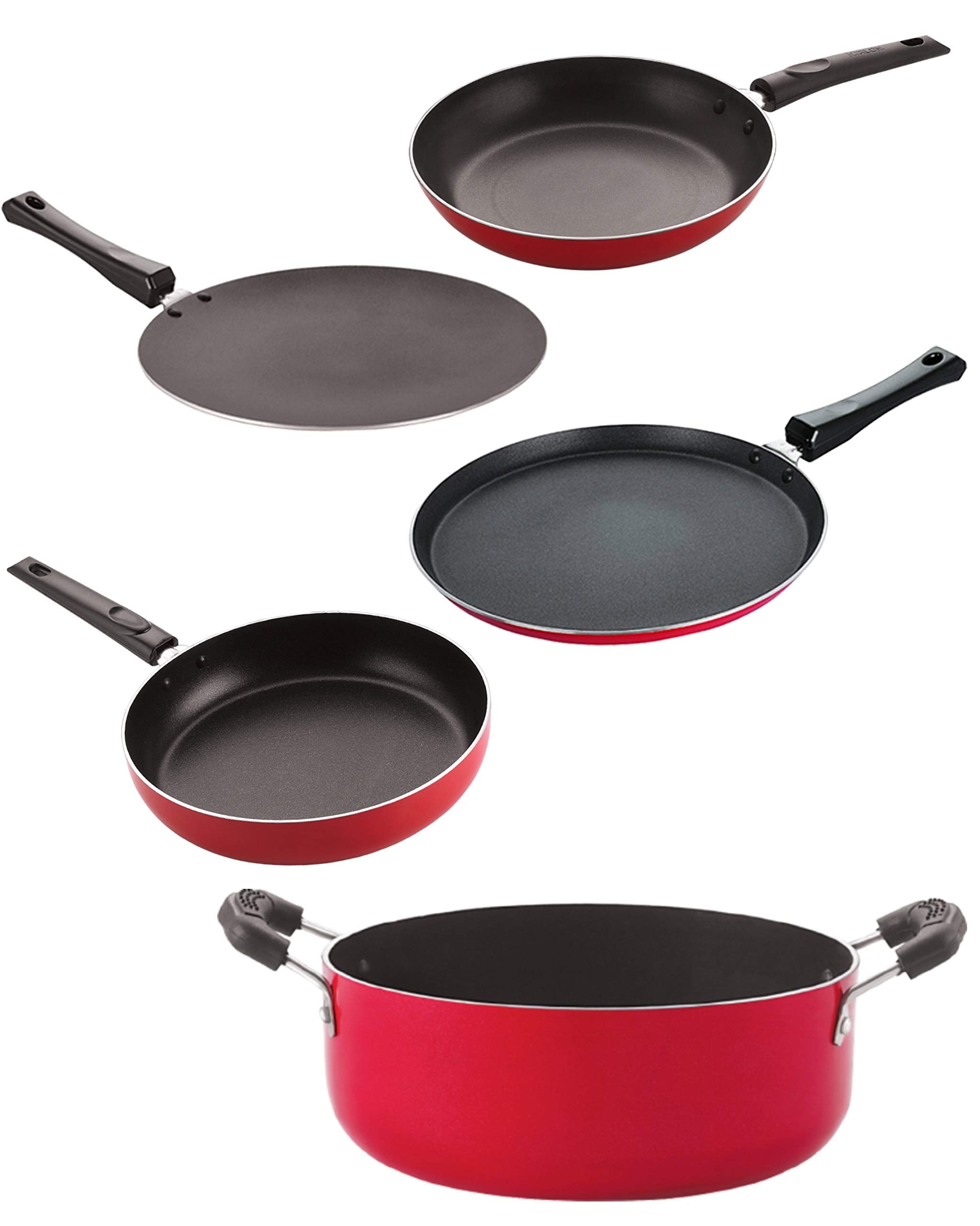 Nirlon Non Stick Cookware Pots & Pan Gift Set Of 5 Pieces With Bakelite Handle(2.6Mm_Ct_Fp13_Tp_Cass22_Ft12)