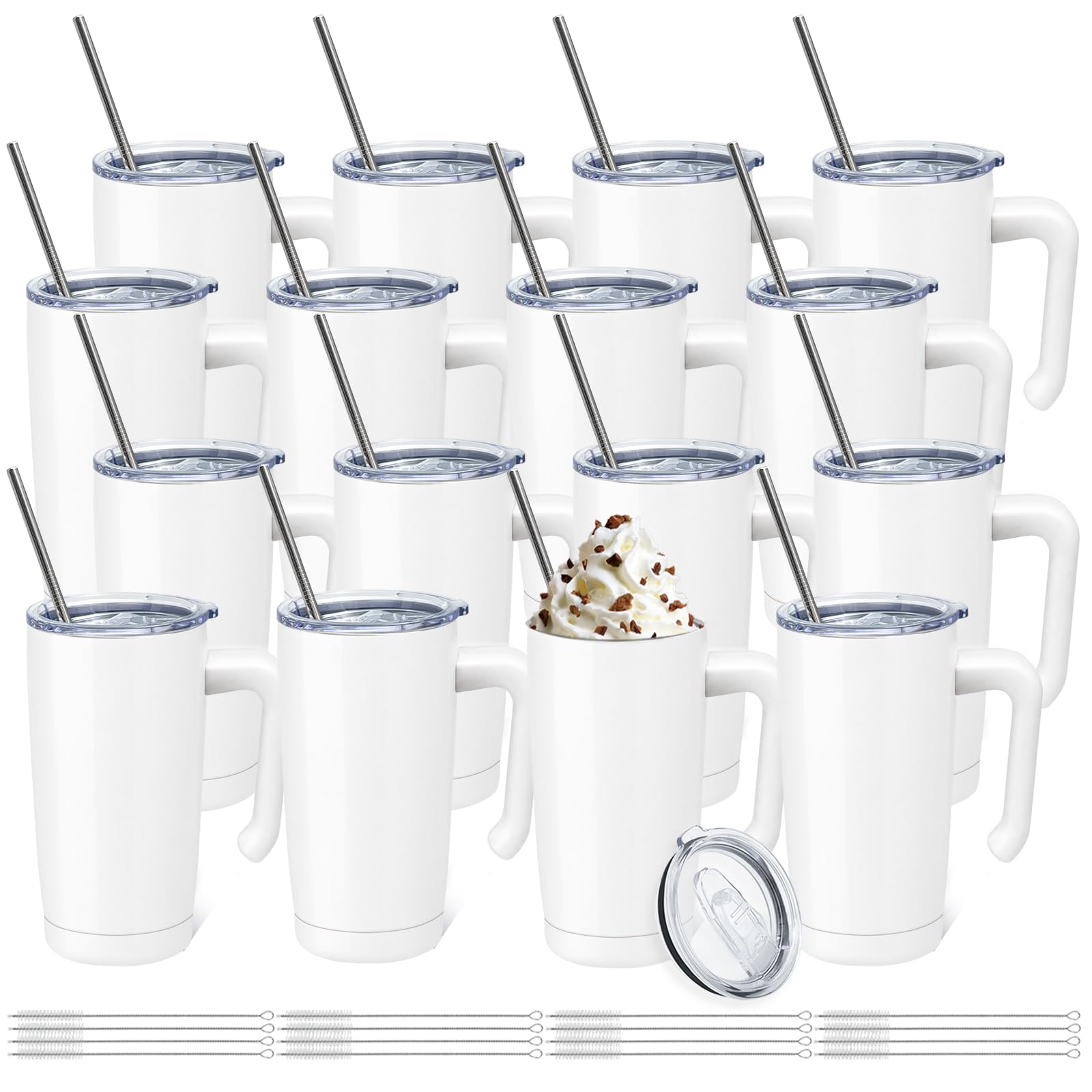 YOUKE OLA 16 Pack Sublimation Tumblers Blanks with Removable handle, Bulk Stainless Steel Double Wall Insulated Sublimation with
