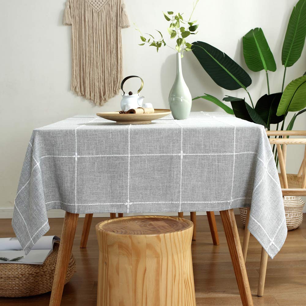 TruDelve Cotton Linen Tablecloth Rectangle Grey Fabric Table Cloth Vintage Farmhouse Table Cover for Rectangle Tables (52''x70''  Grey)
