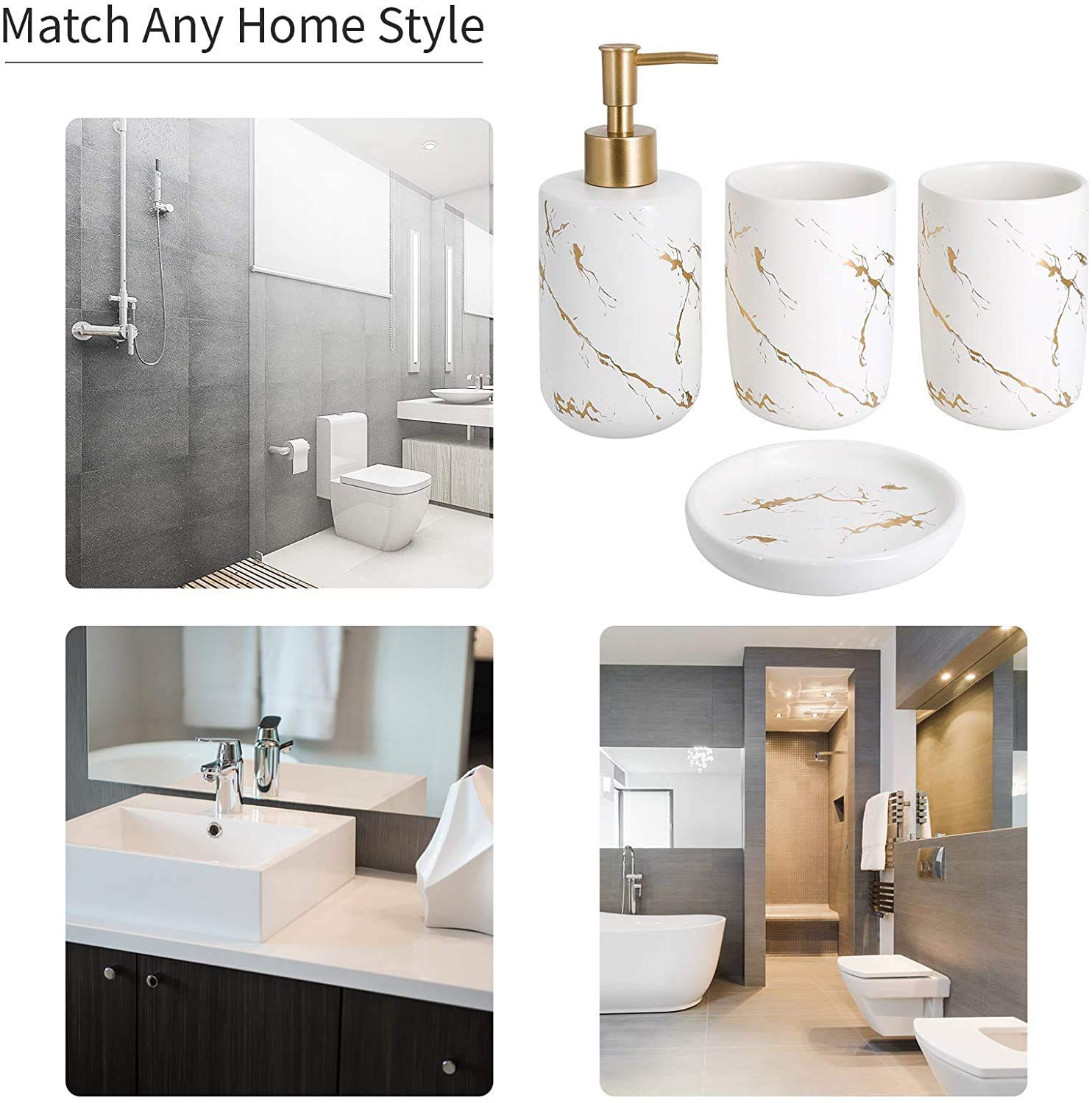 Qulable Cream Bathroom Accessories Set Complete, 4 Pcs Ceramic Bathroom Decorations Accessories Sets Includes Lotion Dispenser,