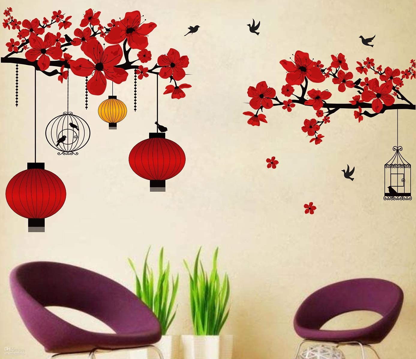 Sticker Studio Vinyl Reusable Self-Adhesive Tree With Lamp Wall Sticker | Multicolour Design | Easy To Apply & Remove | Perfect